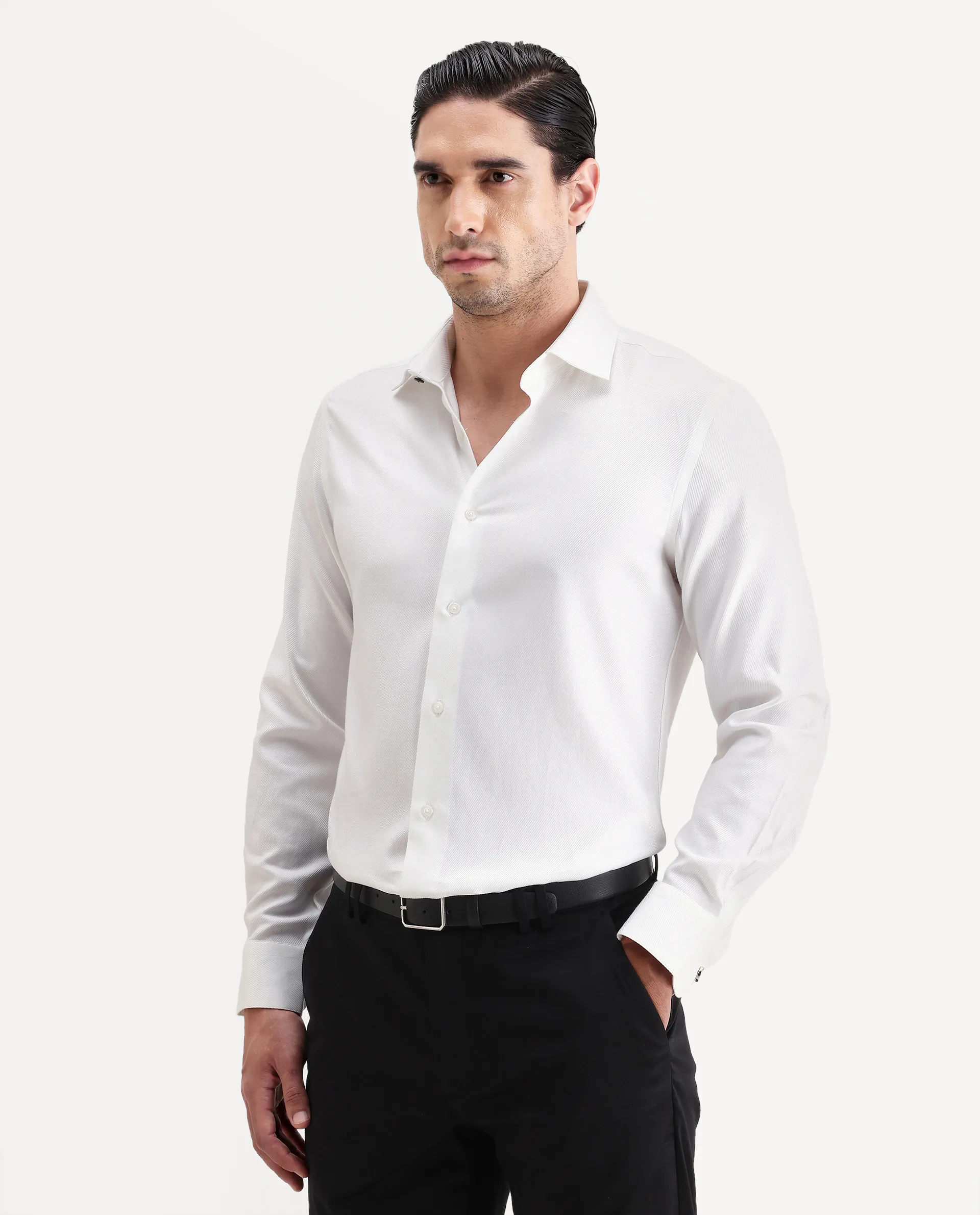 Rare Rabbit Men's Civo White Cotton Fabric Full Sleeve Spread Collar Button Regular Plain Shirt - Image 6
