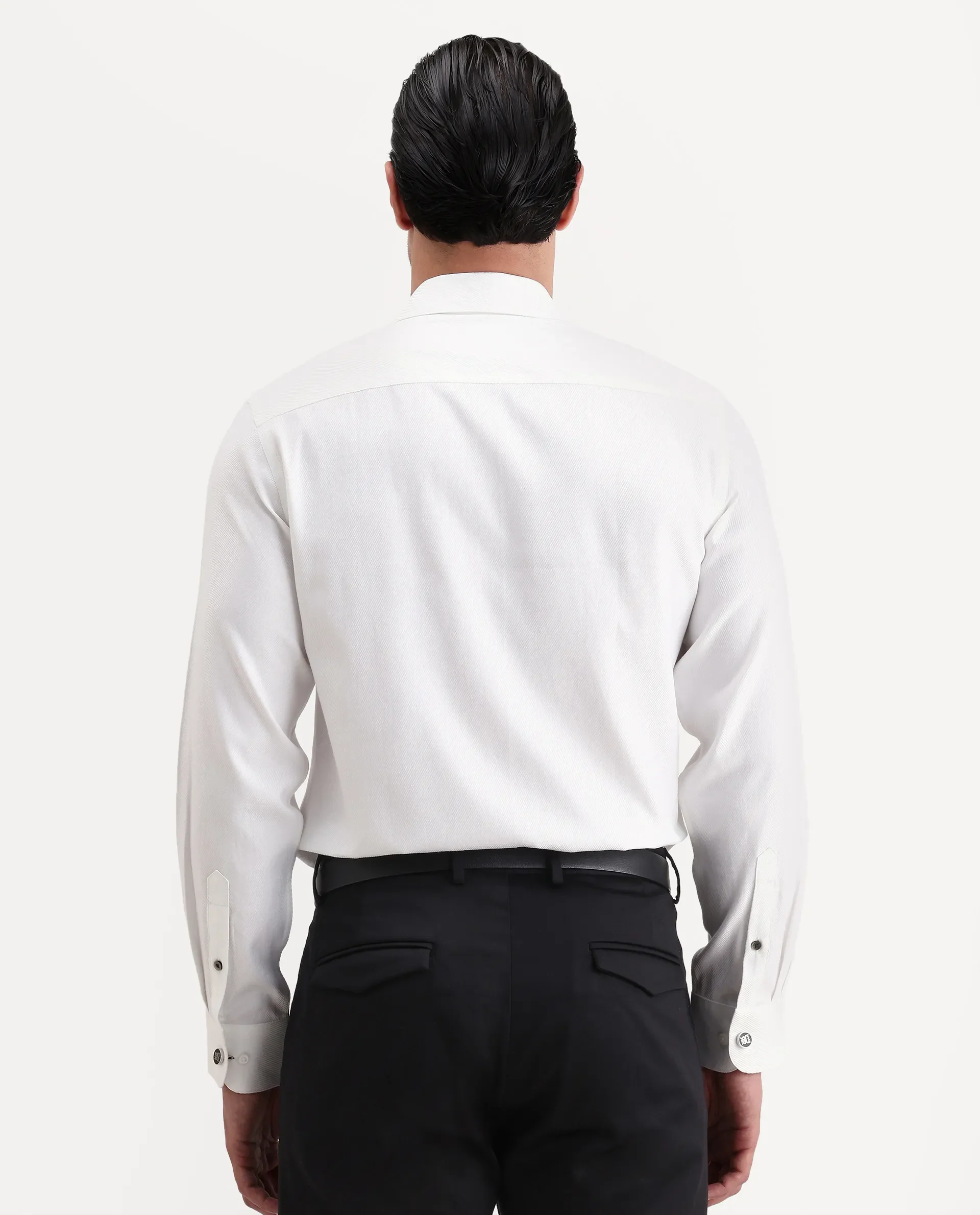 Rare Rabbit Men's Civo White Cotton Fabric Full Sleeve Spread Collar Button Regular Plain Shirt - Image 7