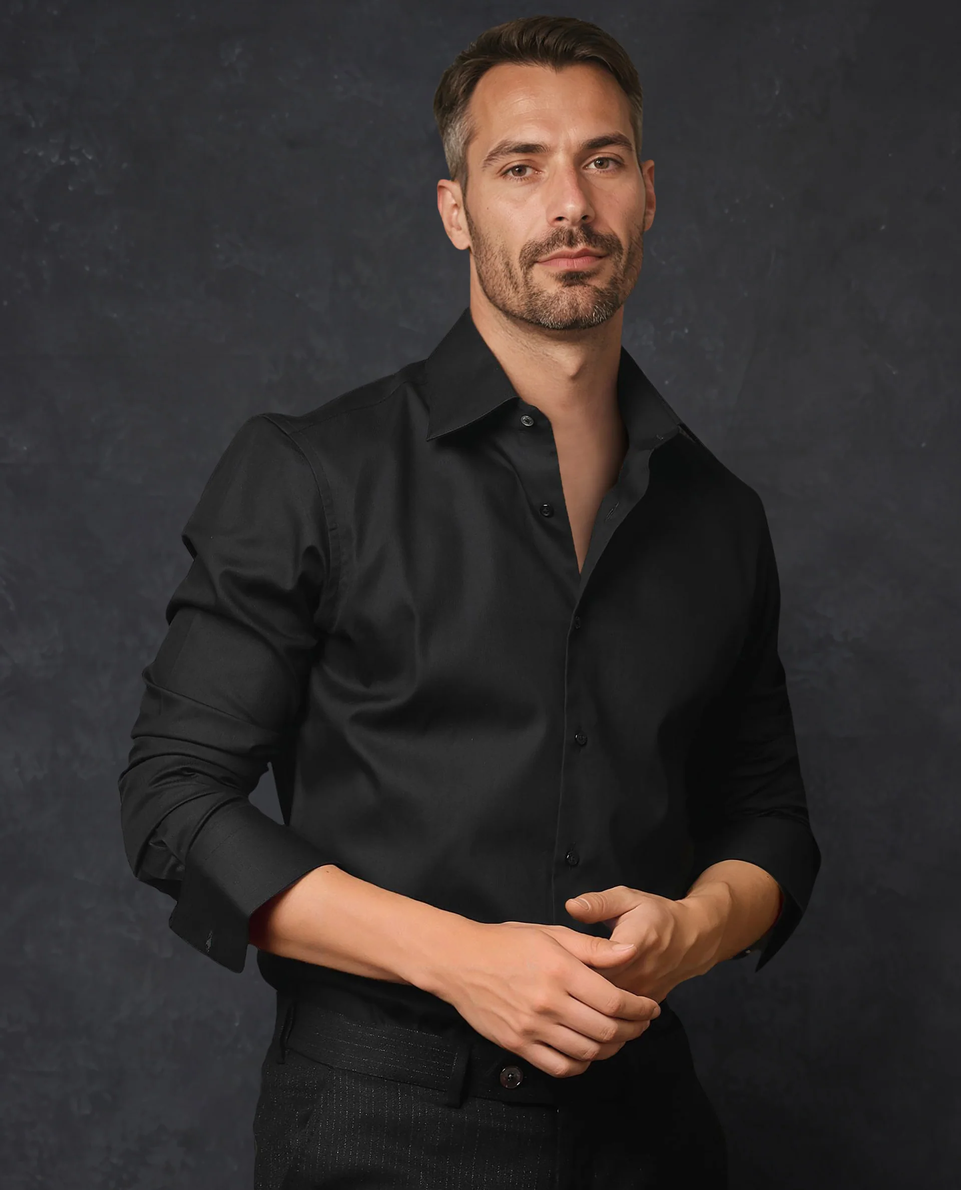 Rare Rabbit Men's Clade Black Cotton Plain Regular Fit Full Sleeve Collared Shirt