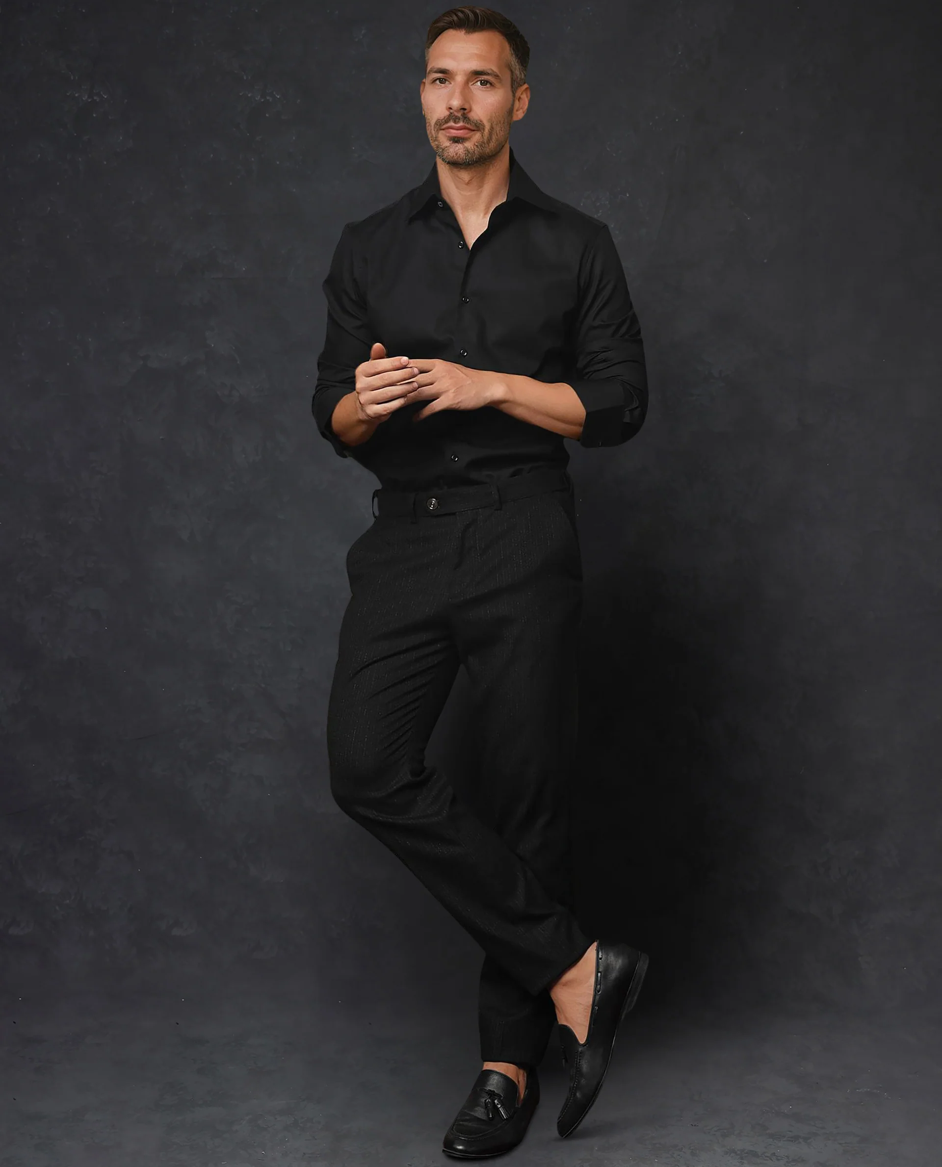 Rare Rabbit Men's Clade Black Cotton Plain Regular Fit Full Sleeve Collared Shirt - Image 2