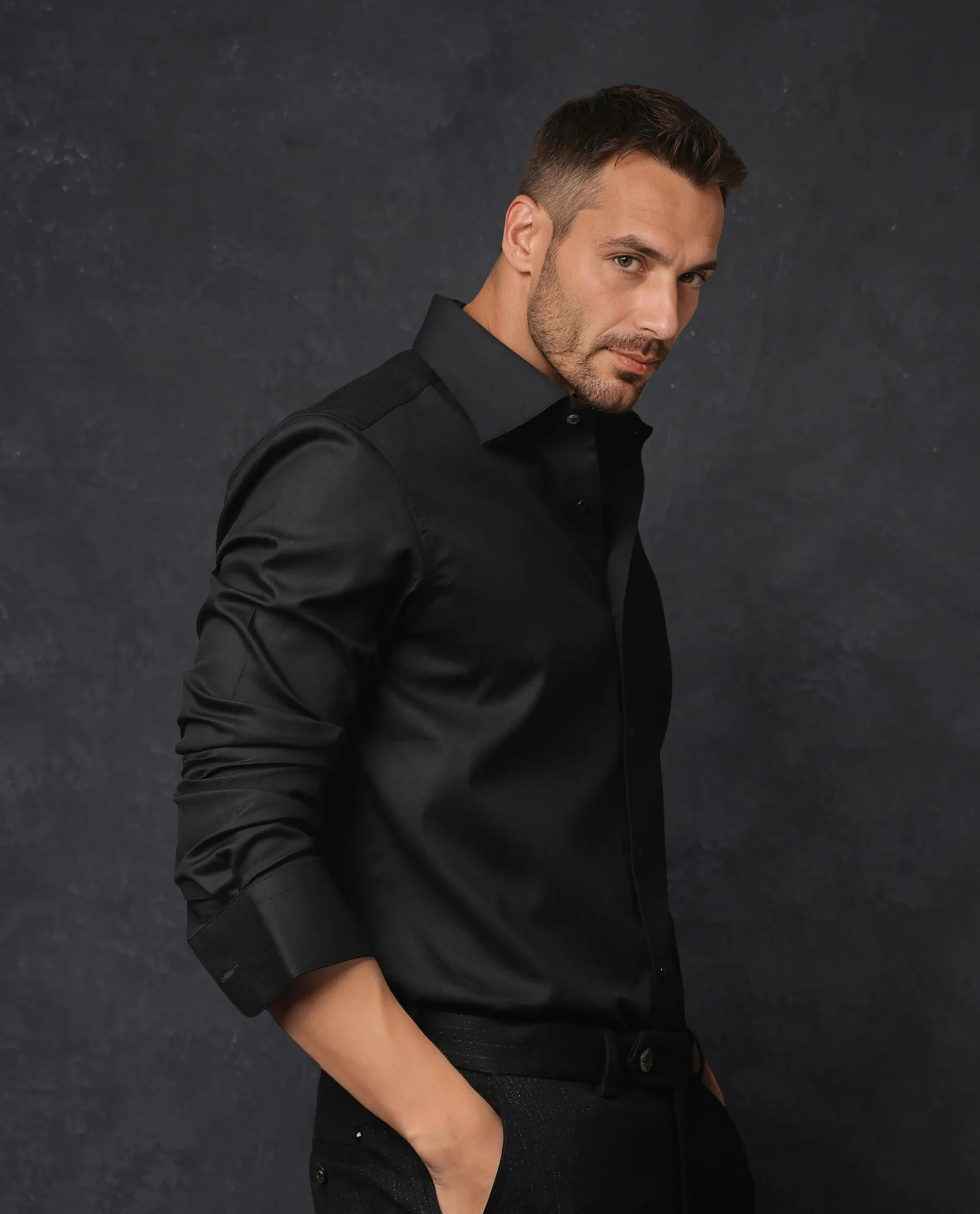Rare Rabbit Men's Clade Black Cotton Plain Regular Fit Full Sleeve Collared Shirt - Image 6