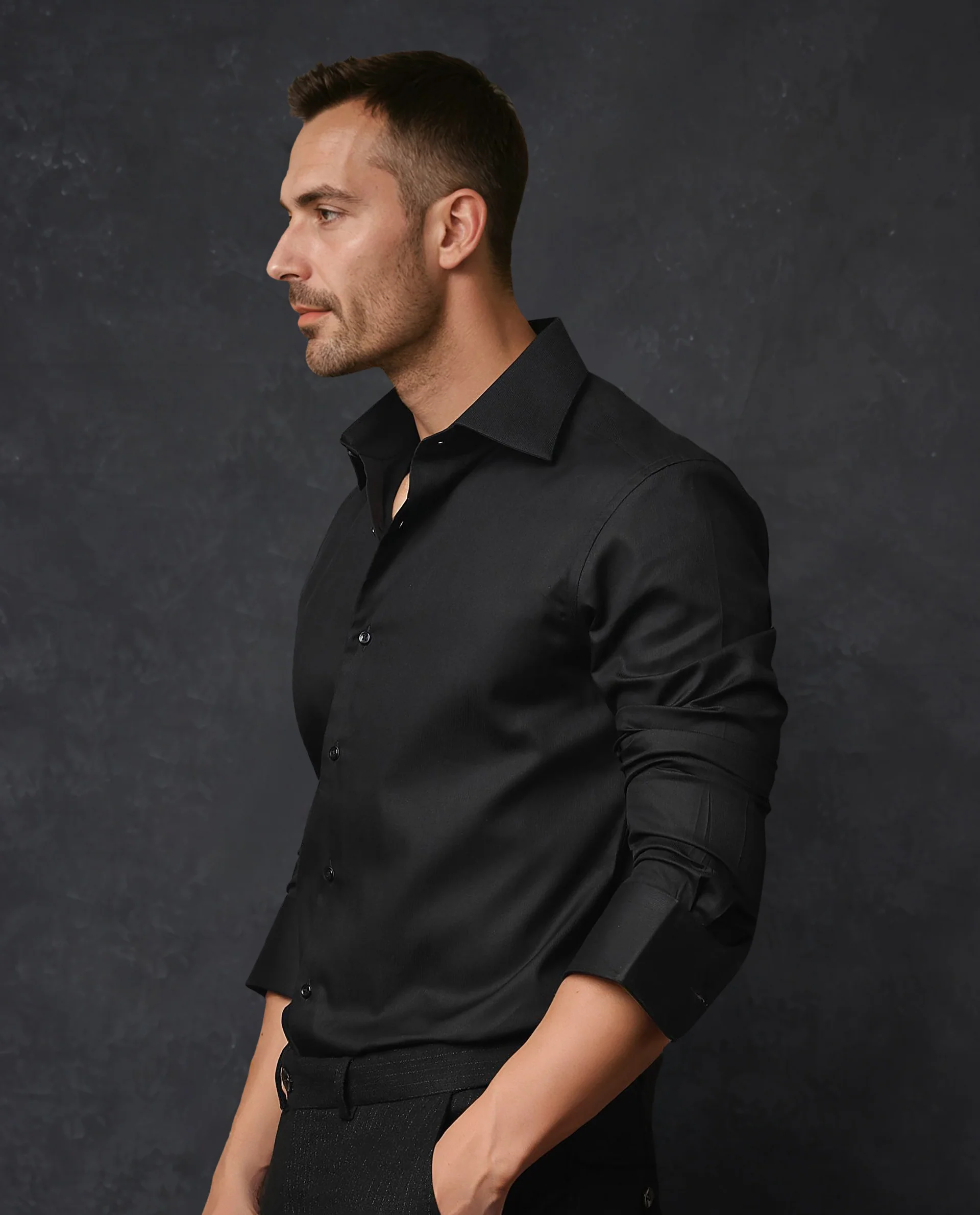 Rare Rabbit Men's Clade Black Cotton Plain Regular Fit Full Sleeve Collared Shirt - Image 7
