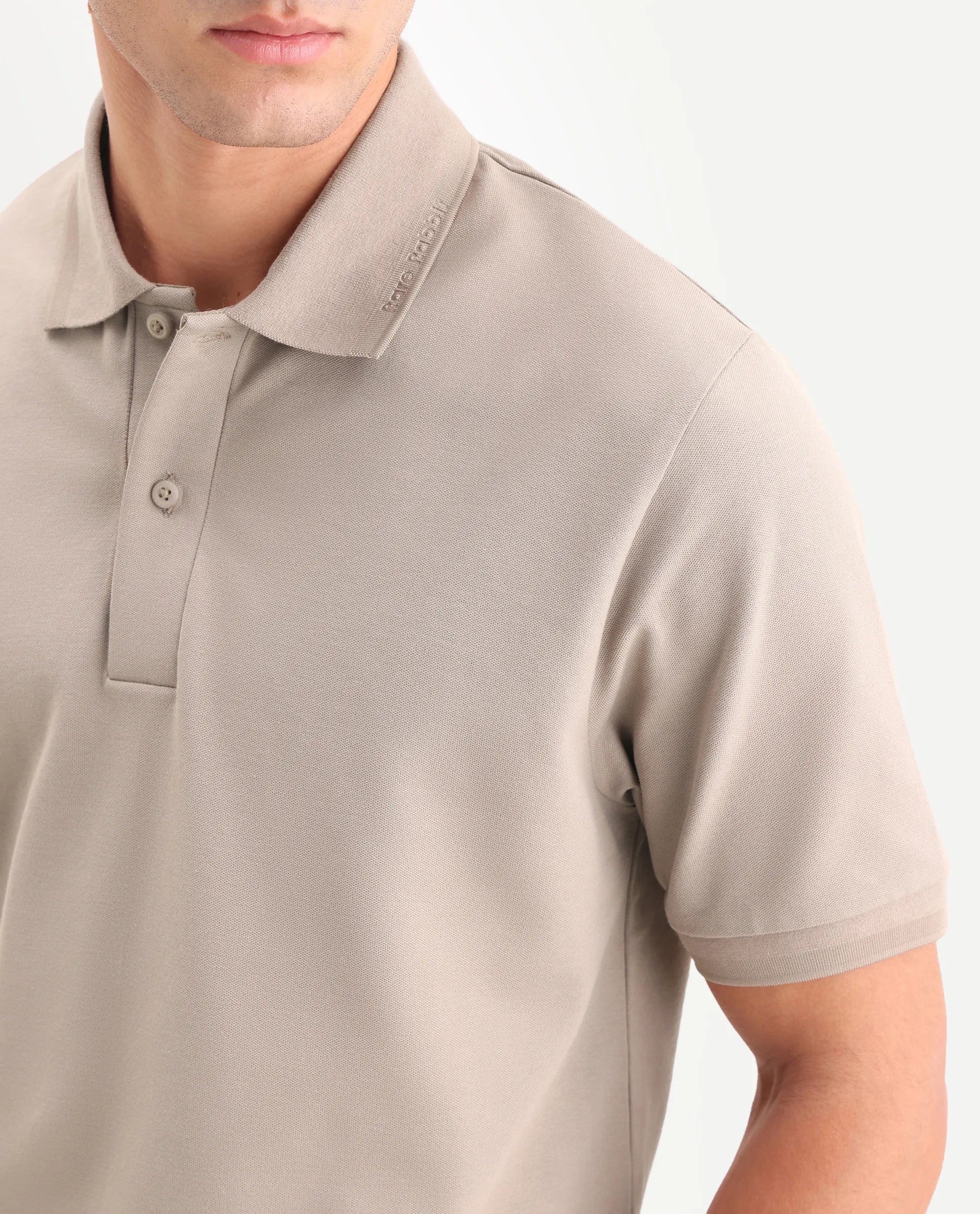 Rare Rabbit Men's Clak Beige Cotton Blend Fabric Half Sleeve Spread Collar Regular Fit Plain Polo - Image 3