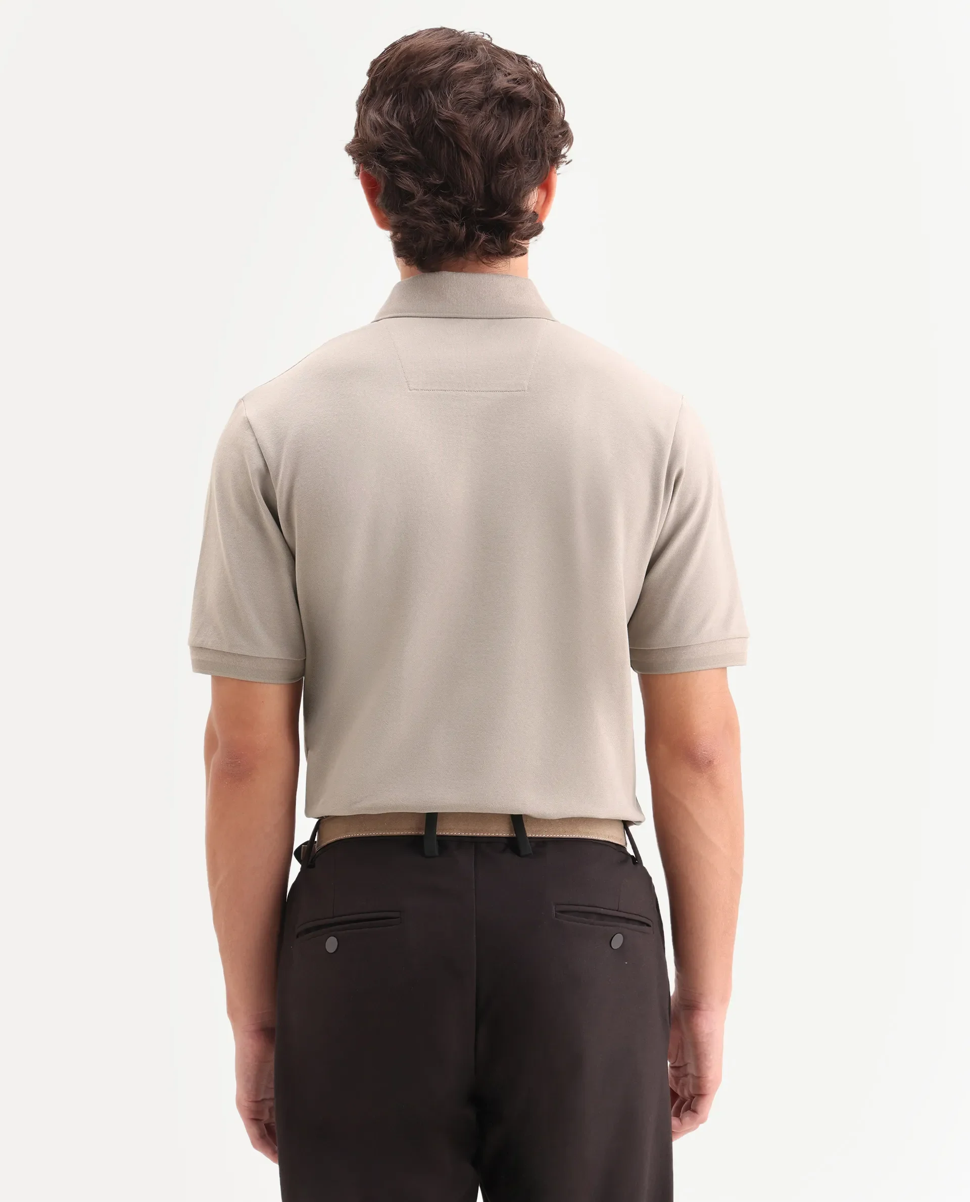 Rare Rabbit Men's Clak Beige Cotton Blend Fabric Half Sleeve Spread Collar Regular Fit Plain Polo - Image 6