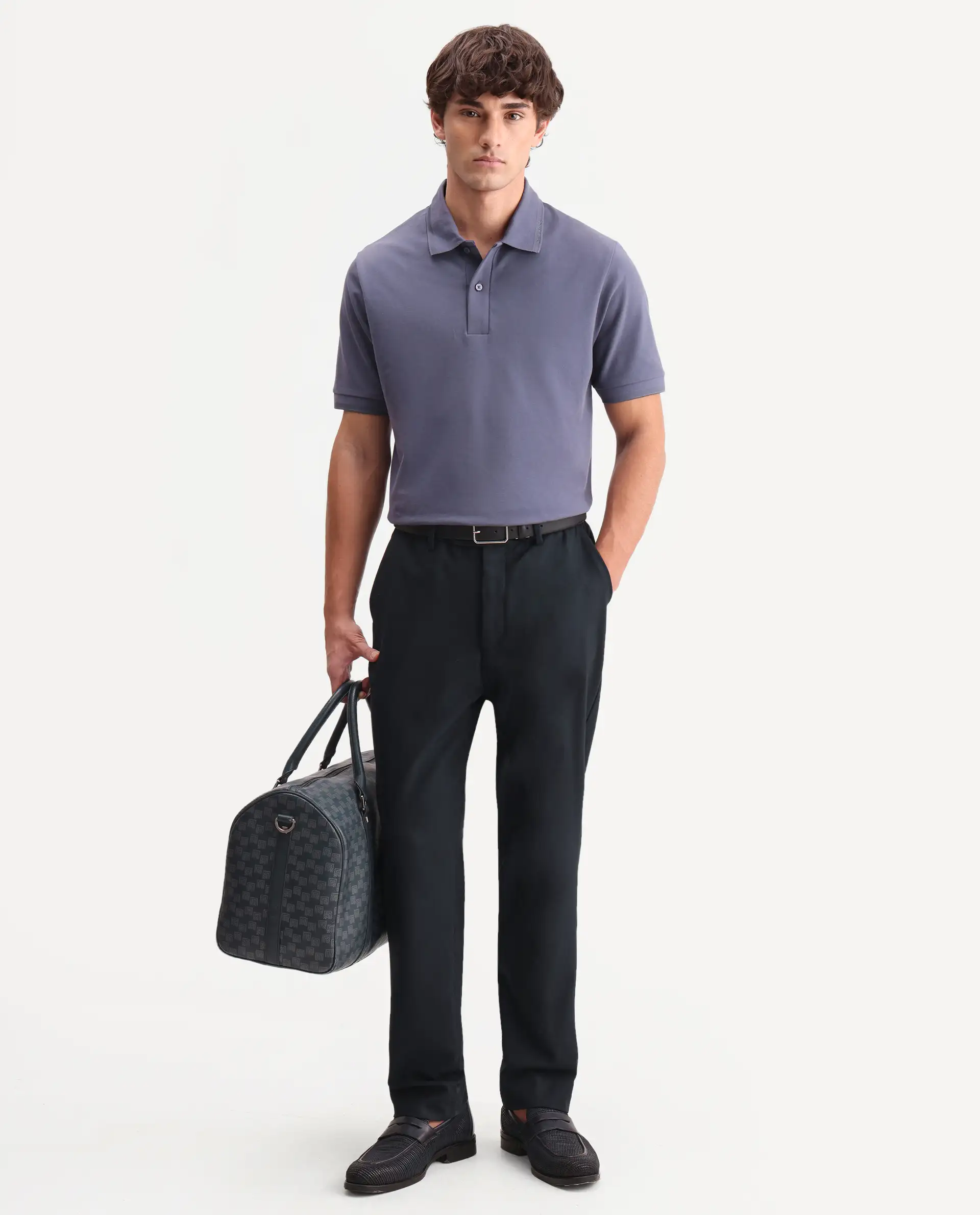 Rare Rabbit Men's Clak Dark Purple Cotton Blend Fabric Half Sleeve Spread Collar Regular Fit Plain Polo - Image 2