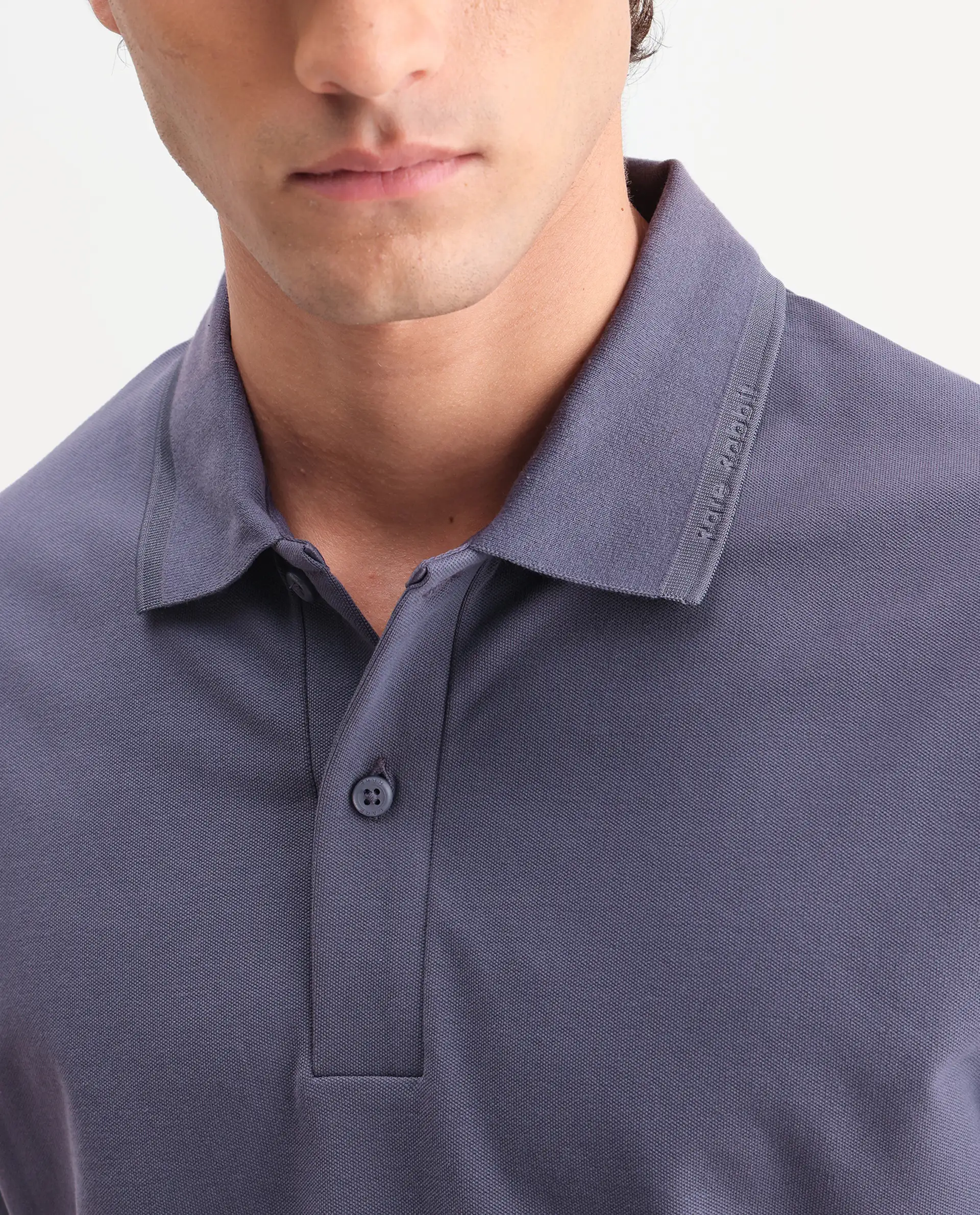 Rare Rabbit Men's Clak Dark Purple Cotton Blend Fabric Half Sleeve Spread Collar Regular Fit Plain Polo - Image 3