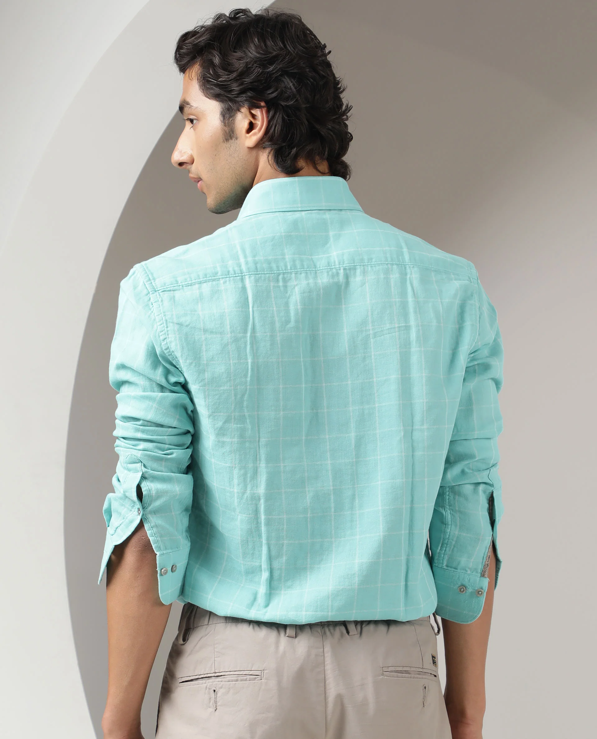 Rare Rabbit Men's Clara Turq Viscose Checked Print Regular Fit Full Sleeve Collared Shirt - Image 8