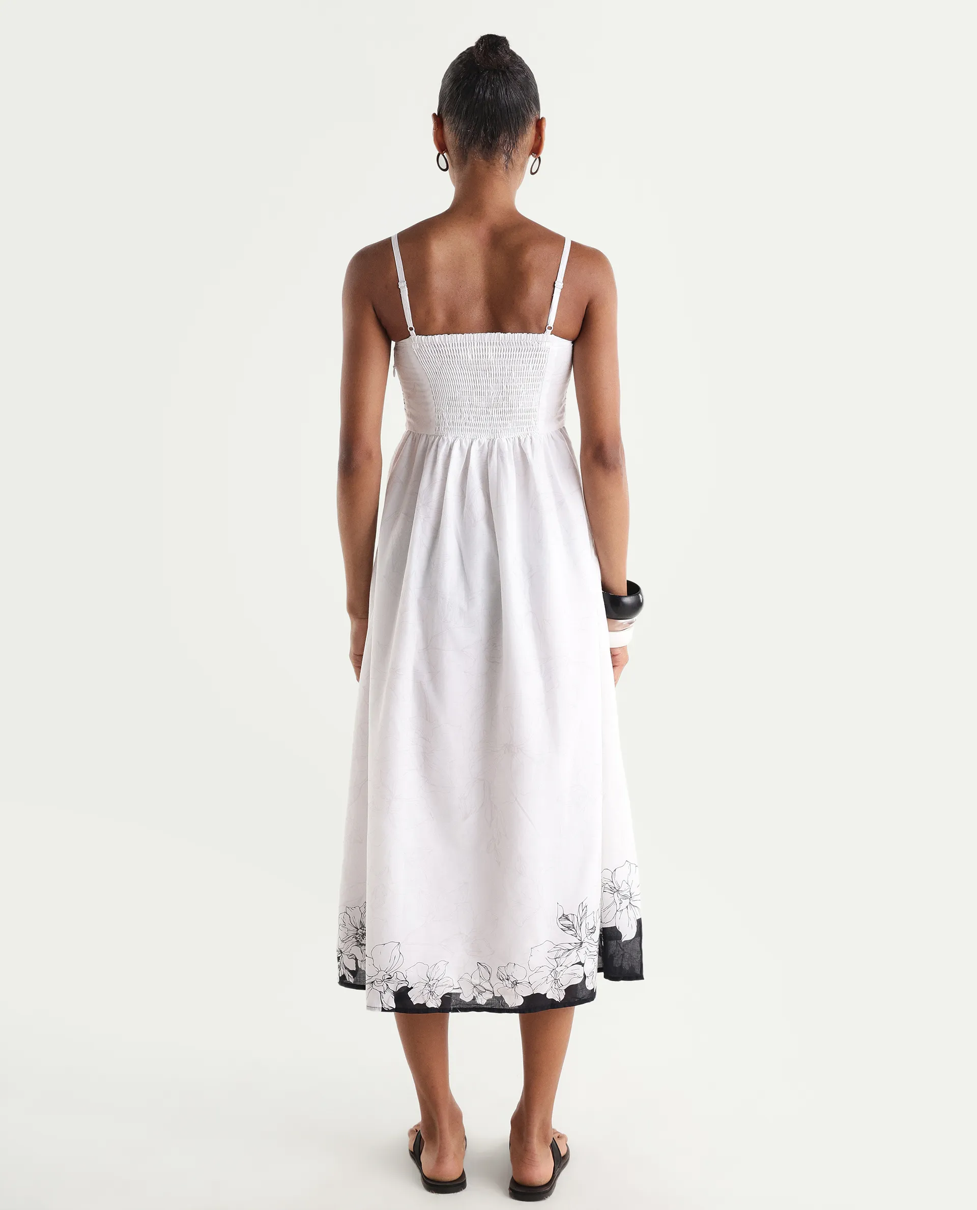 Rareism Women's Clara White Cotton Sleeveless Fit And Flare Floral Print Dress - Image 6