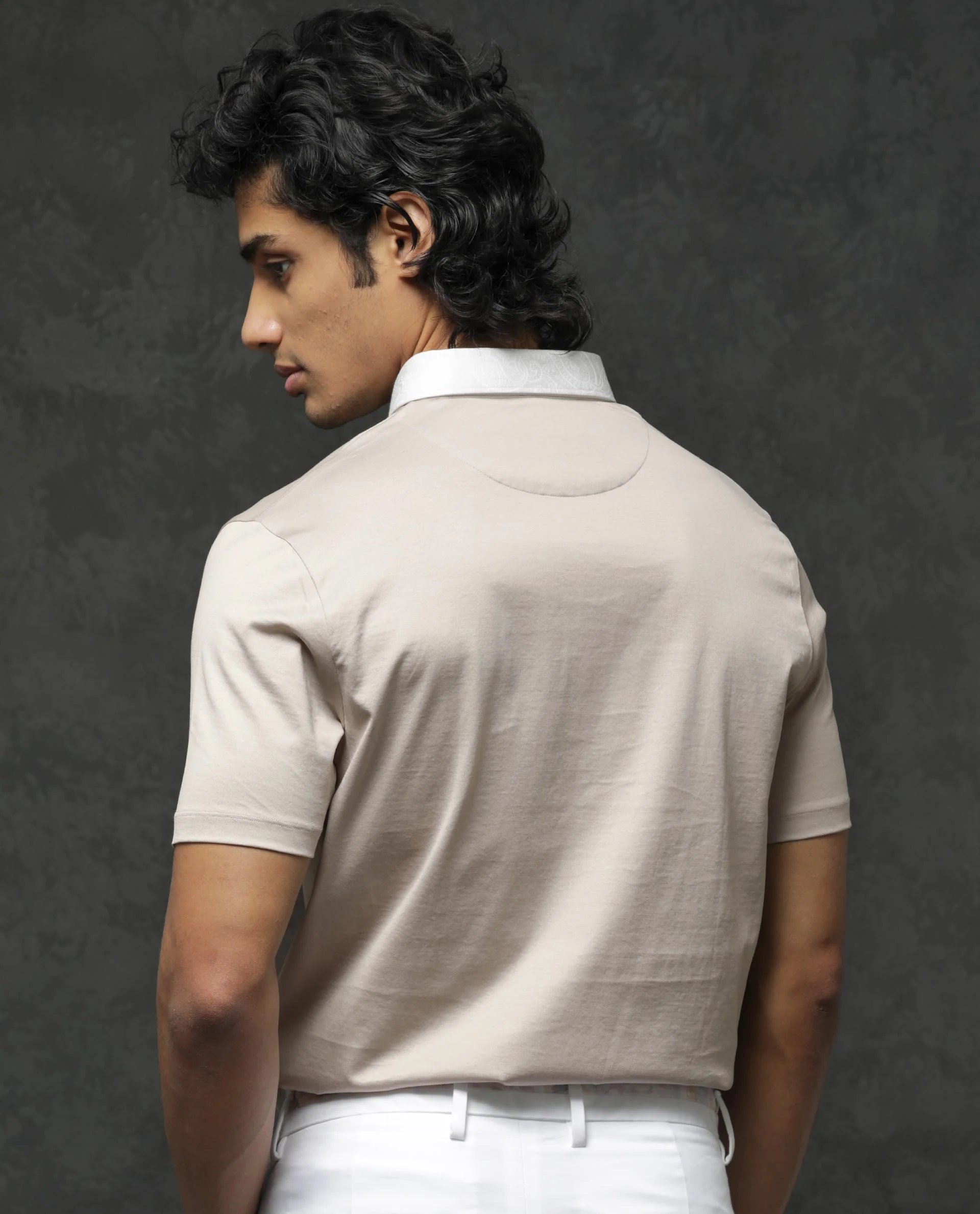 Rare Rabbit Men's Clarance Beige Cotton Plain Regular Fit Half Sleeve Polo - Image 10