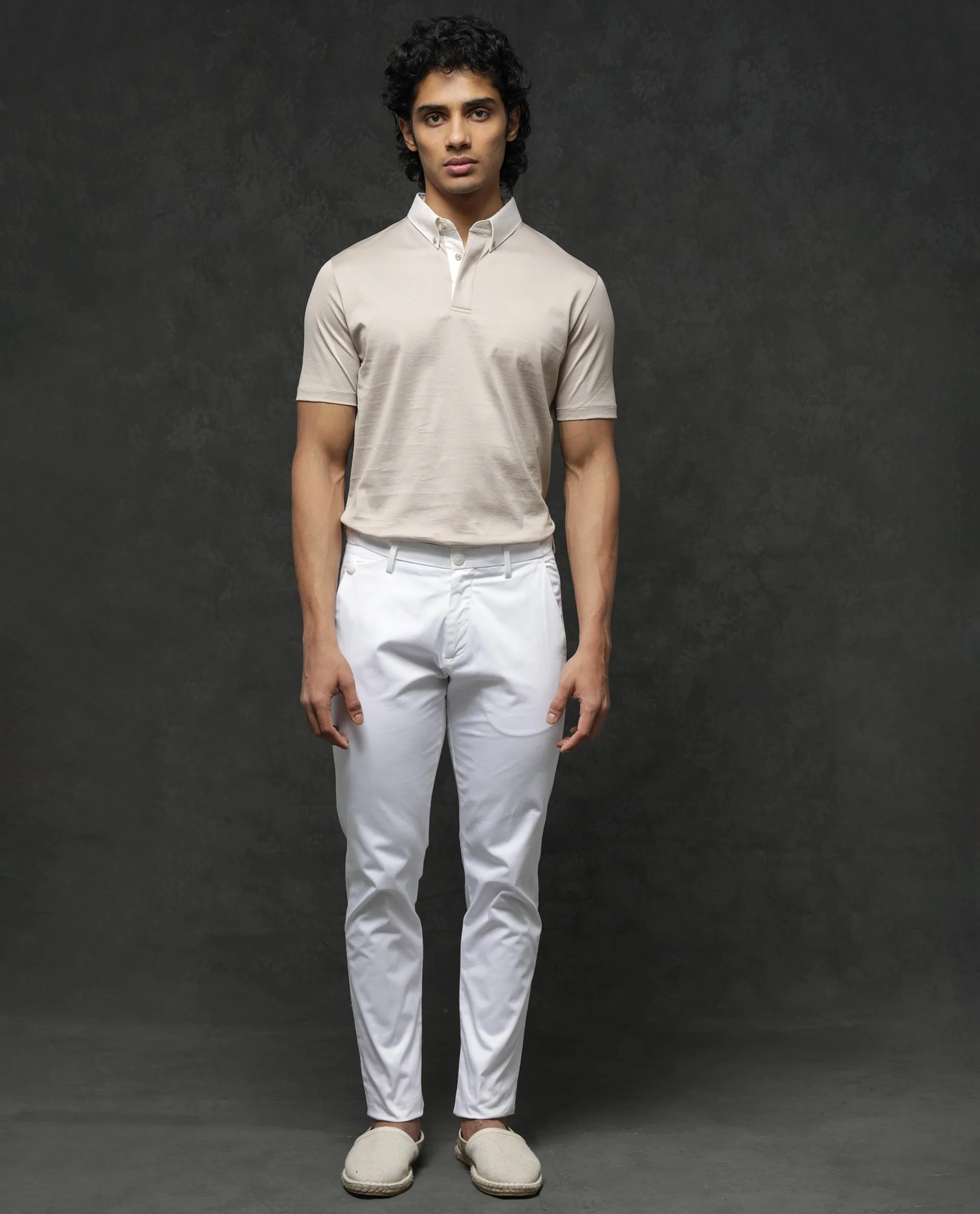 Rare Rabbit Men's Clarance Beige Cotton Plain Regular Fit Half Sleeve Polo - Image 2