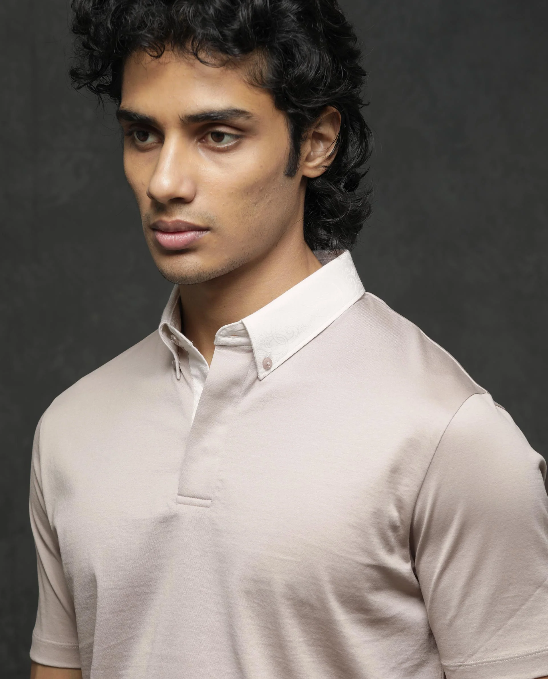 Rare Rabbit Men's Clarance Beige Cotton Plain Regular Fit Half Sleeve Polo - Image 4