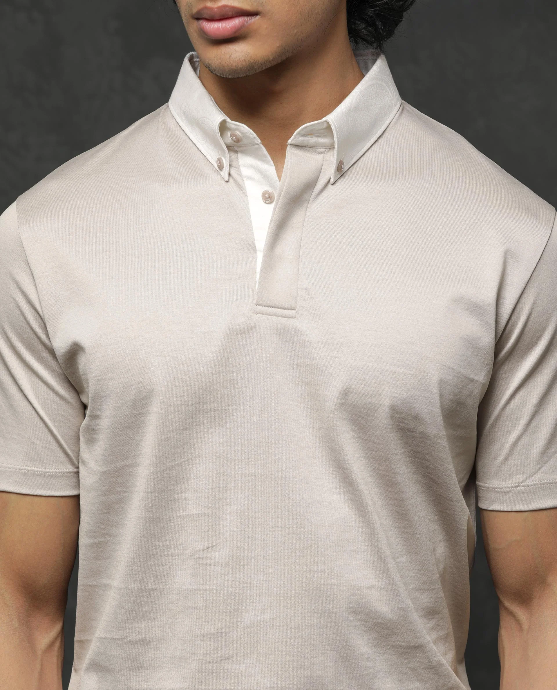 Rare Rabbit Men's Clarance Beige Cotton Plain Regular Fit Half Sleeve Polo - Image 5