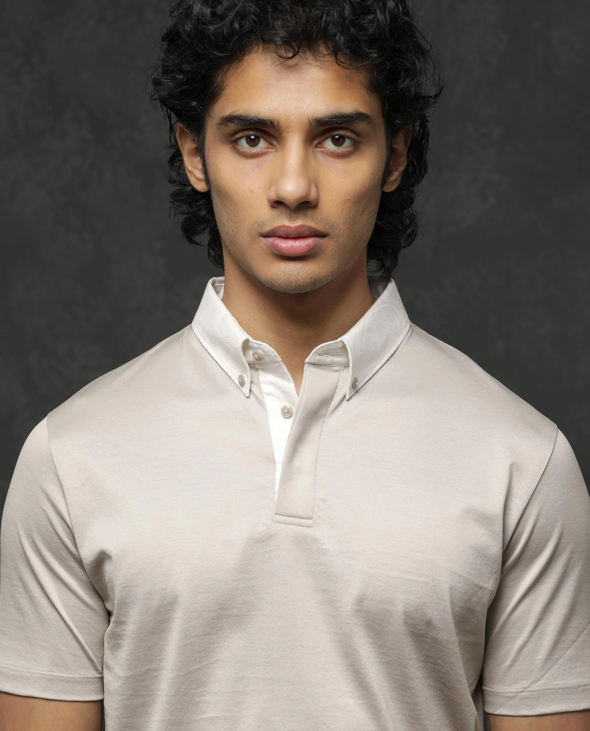Rare Rabbit Men's Clarance Beige Cotton Plain Regular Fit Half Sleeve Polo - Image 6