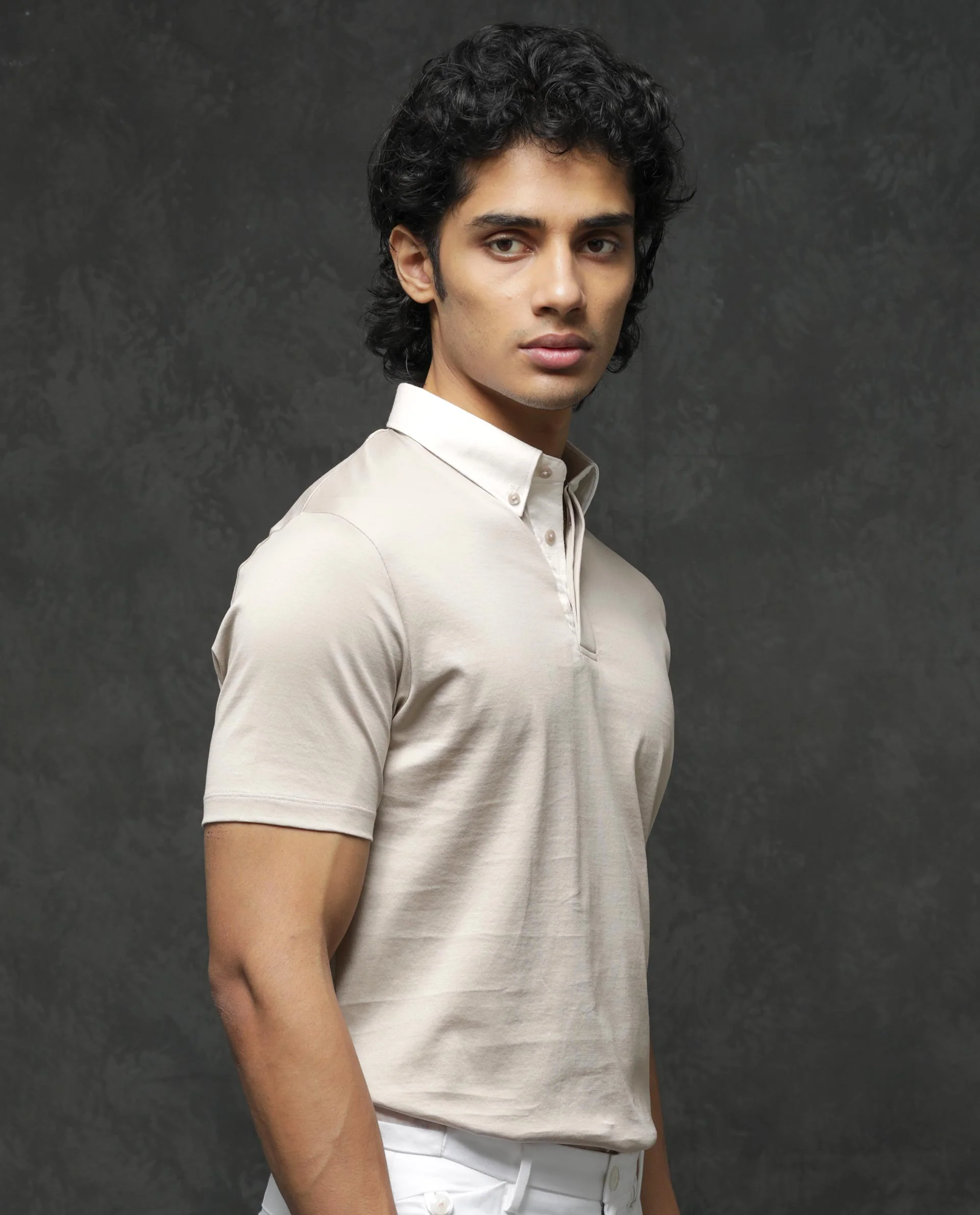 Rare Rabbit Men's Clarance Beige Cotton Plain Regular Fit Half Sleeve Polo - Image 8