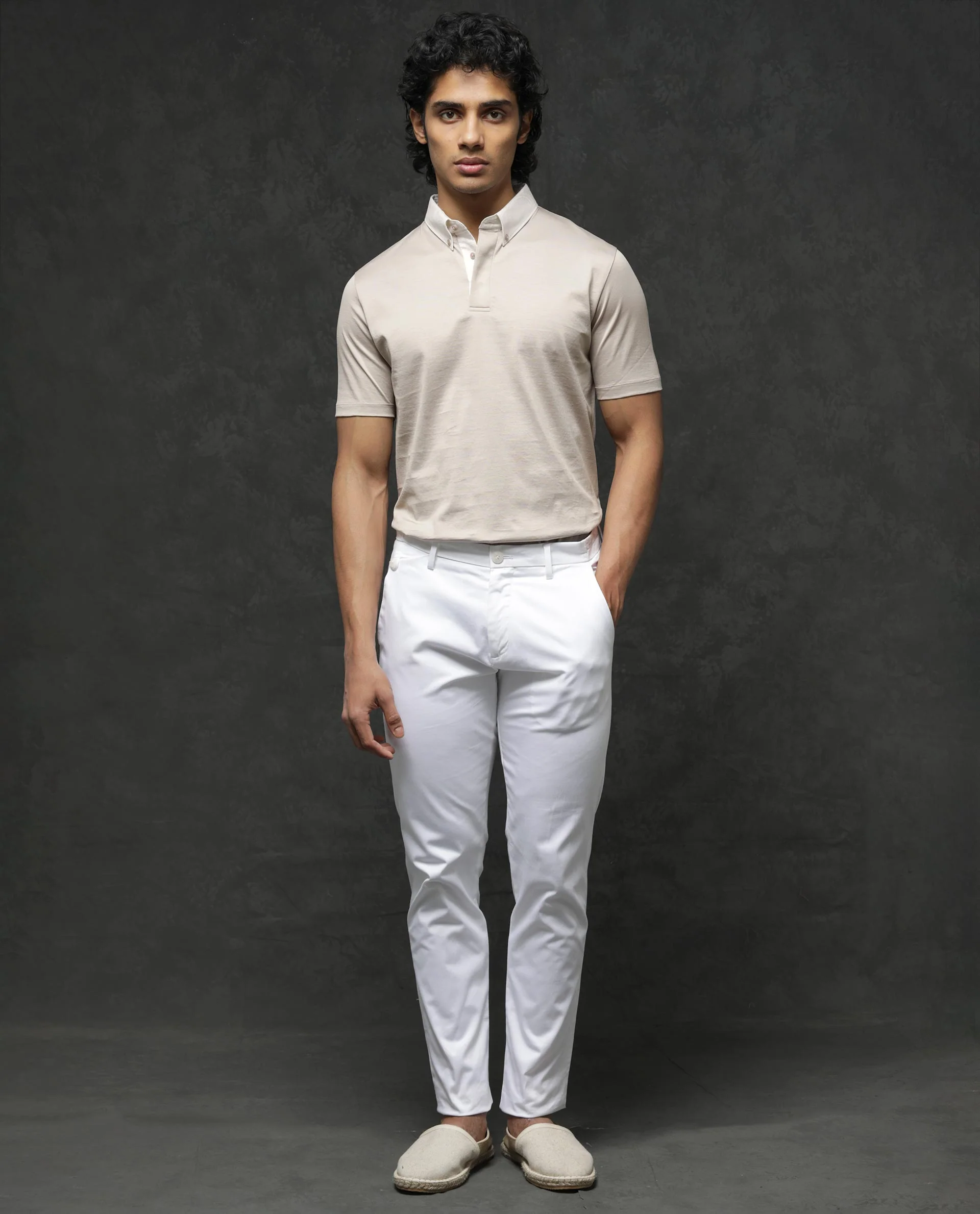 Rare Rabbit Men's Clarance Beige Cotton Plain Regular Fit Half Sleeve Polo - Image 9