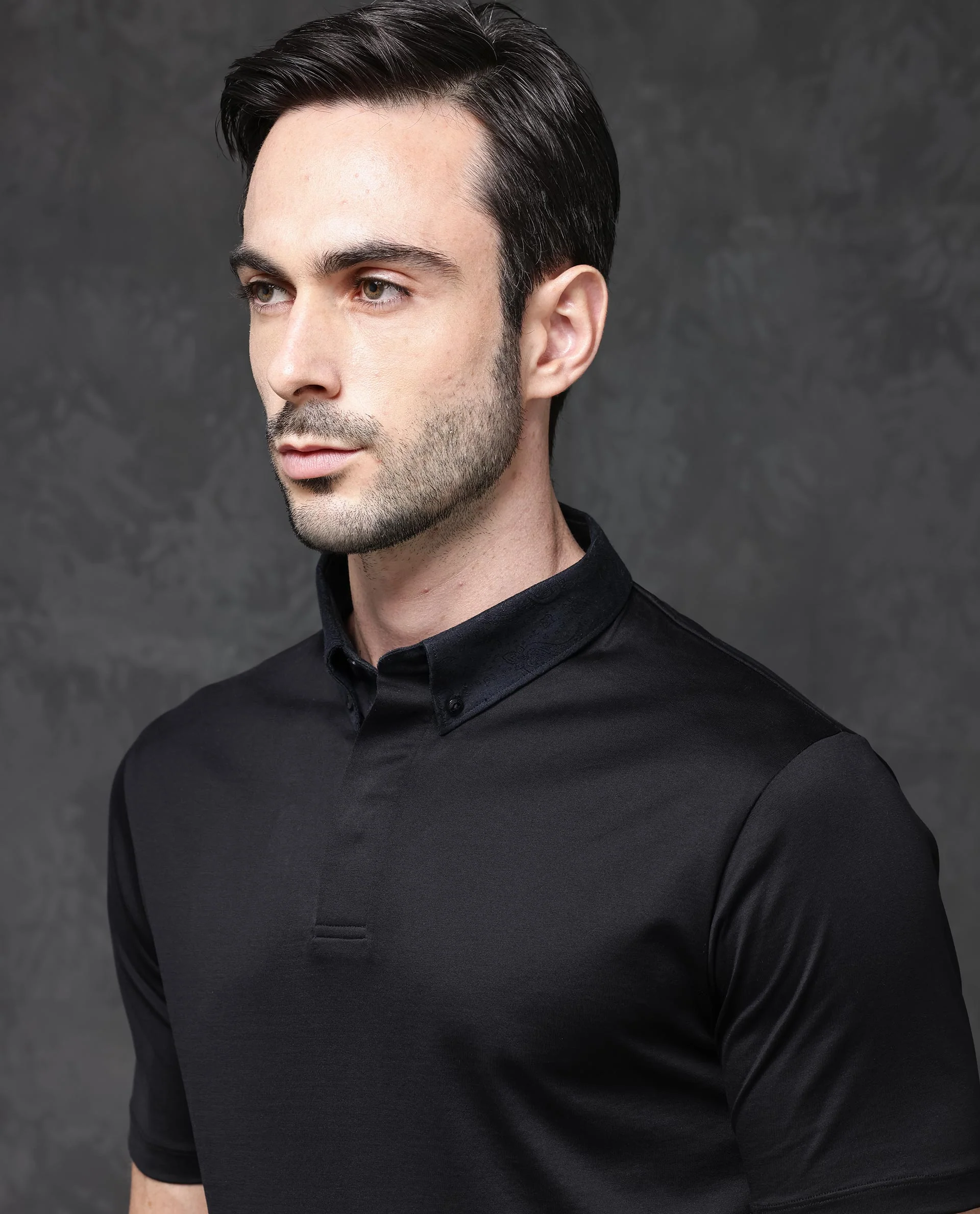 Rare Rabbit Men's Guild Casual Clarance Black Cotton Plain Regular Fit Half Sleeve Polo - Image 2