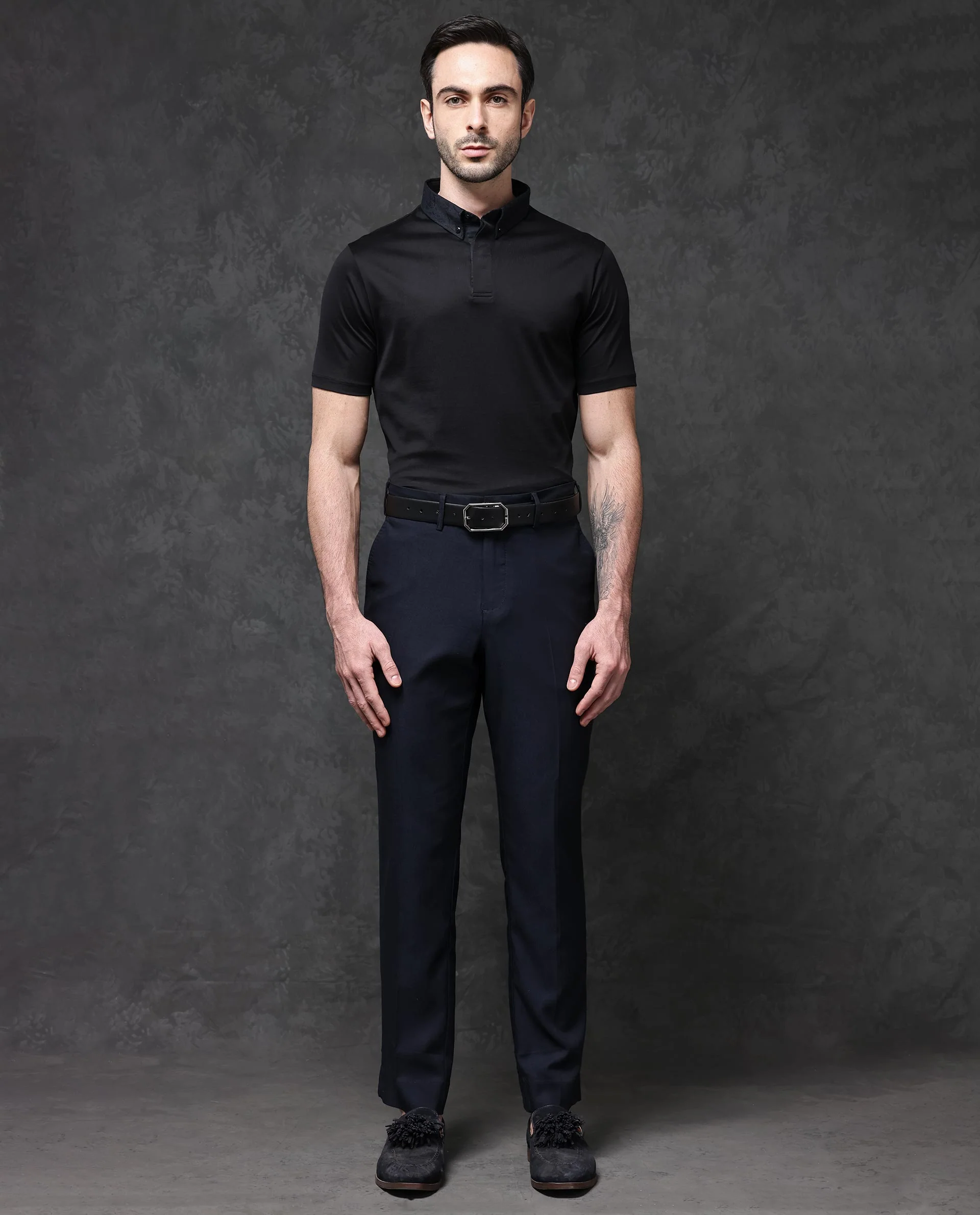 Rare Rabbit Men's Guild Casual Clarance Black Cotton Plain Regular Fit Half Sleeve Polo - Image 3
