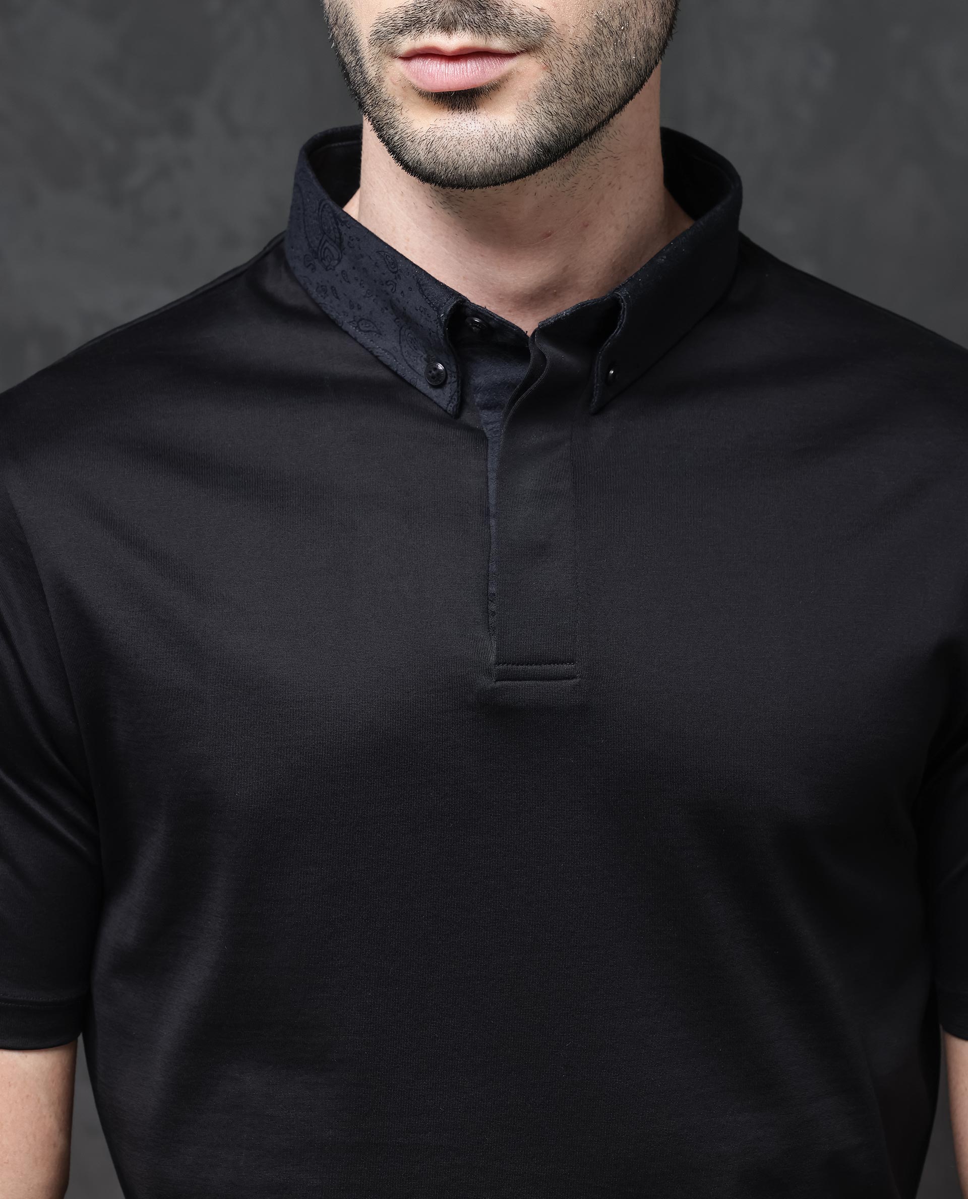Rare Rabbit Men's Guild Casual Clarance Black Cotton Plain Regular Fit Half Sleeve Polo - Image 5