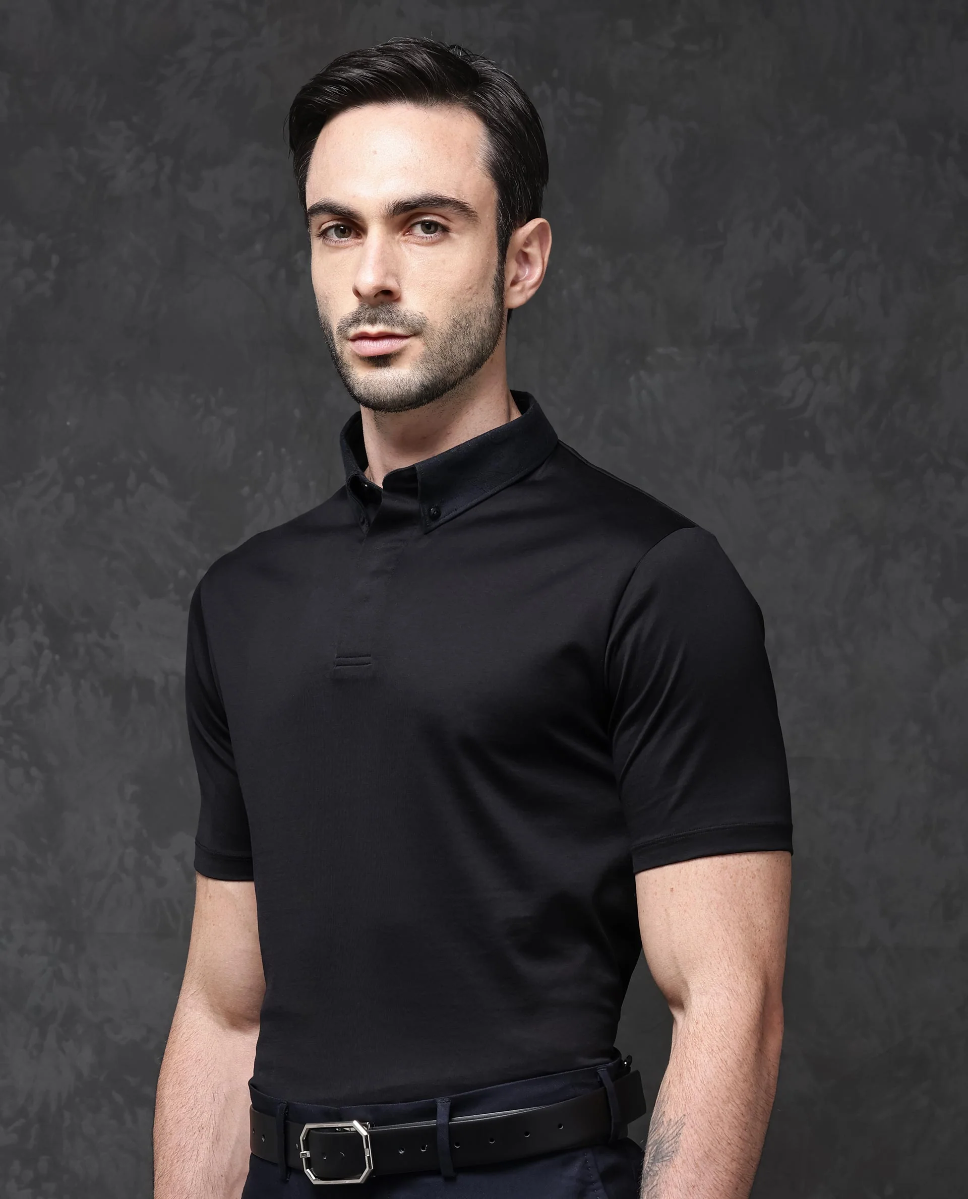 Rare Rabbit Men's Guild Casual Clarance Black Cotton Plain Regular Fit Half Sleeve Polo - Image 6