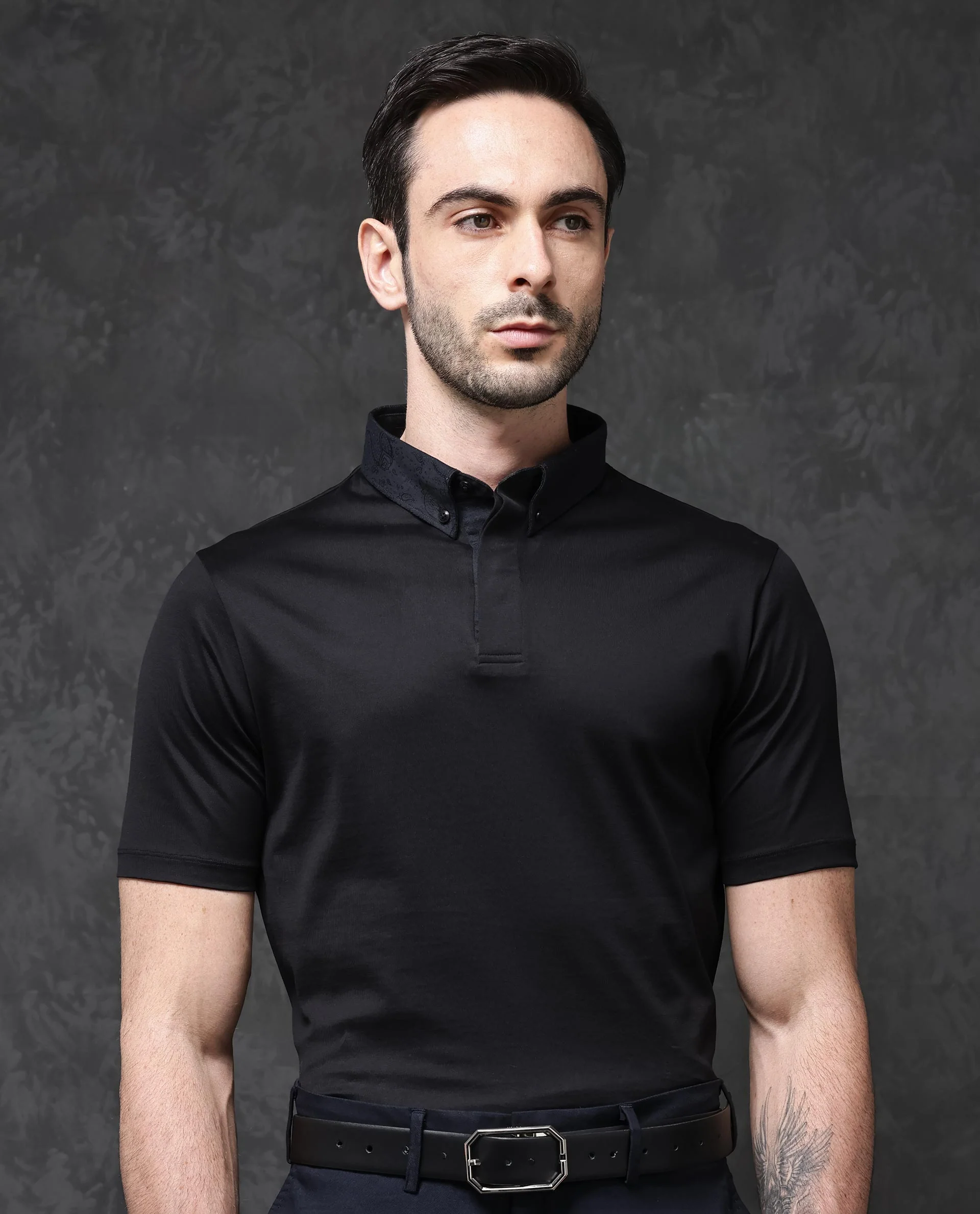 Rare Rabbit Men's Guild Casual Clarance Black Cotton Plain Regular Fit Half Sleeve Polo - Image 8