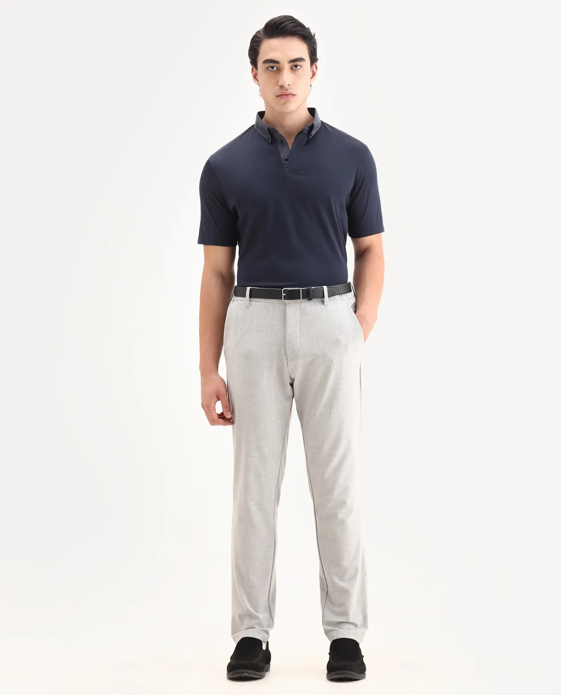 Rare Rabbit Men's Clarance Dusky Navy Cotton Plain Regular Fit Half Sleeve Polo - Image 2