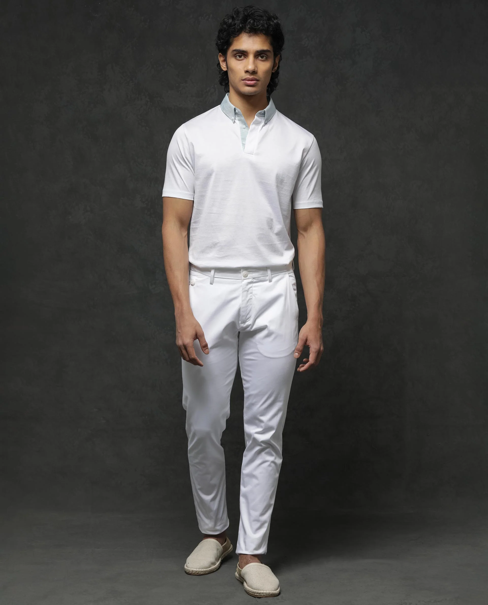 Rare Rabbit Men's Clarance White Cotton Plain Regular Fit Half Sleeve Polo - Image 2