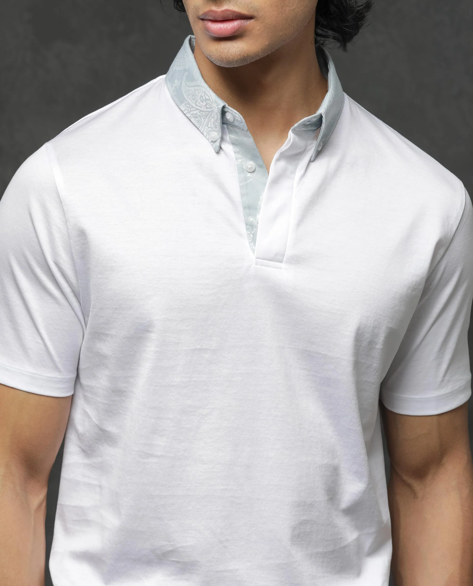 Rare Rabbit Men's Clarance White Cotton Plain Regular Fit Half Sleeve Polo - Image 4