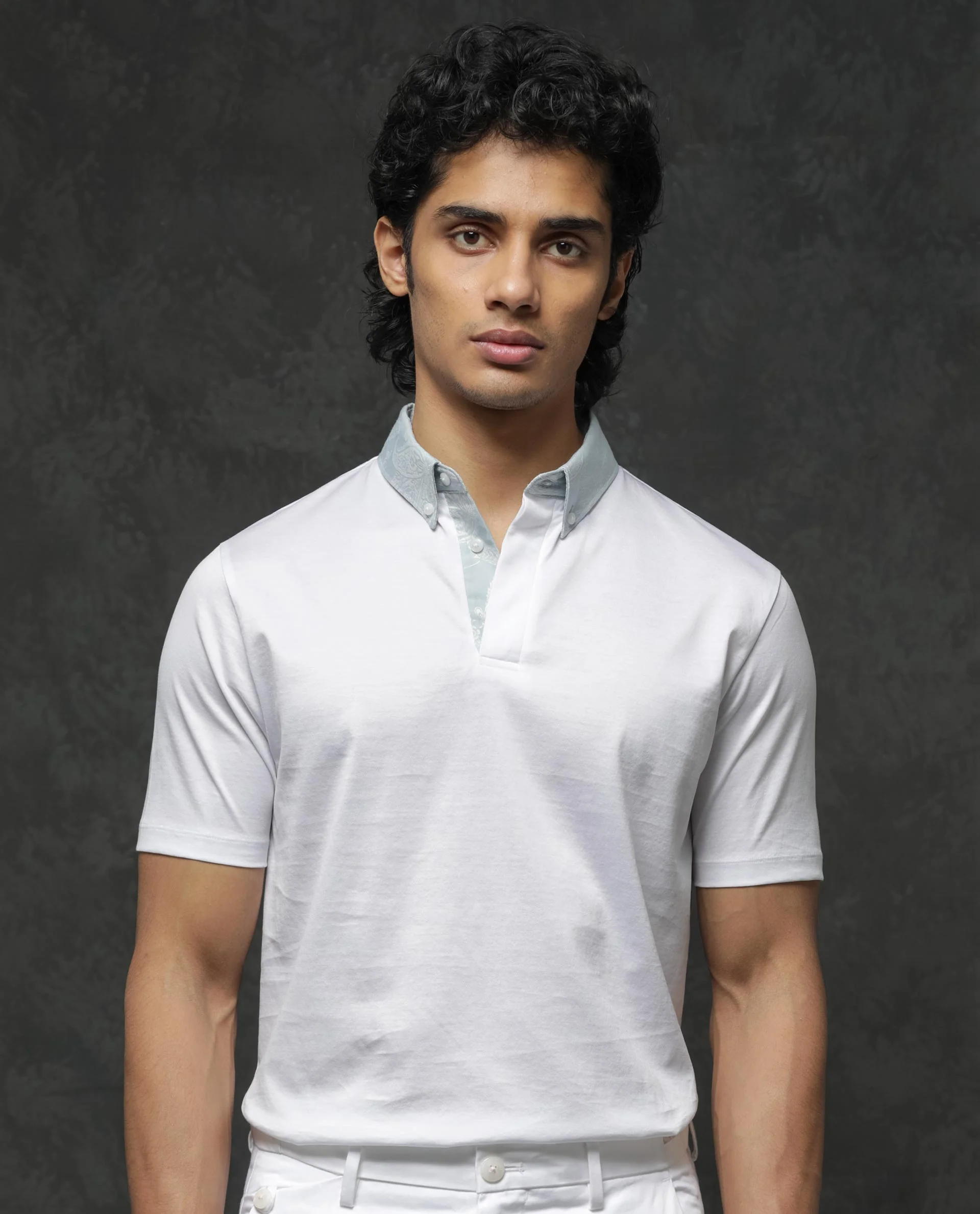 Rare Rabbit Men's Clarance White Cotton Plain Regular Fit Half Sleeve Polo - Image 5