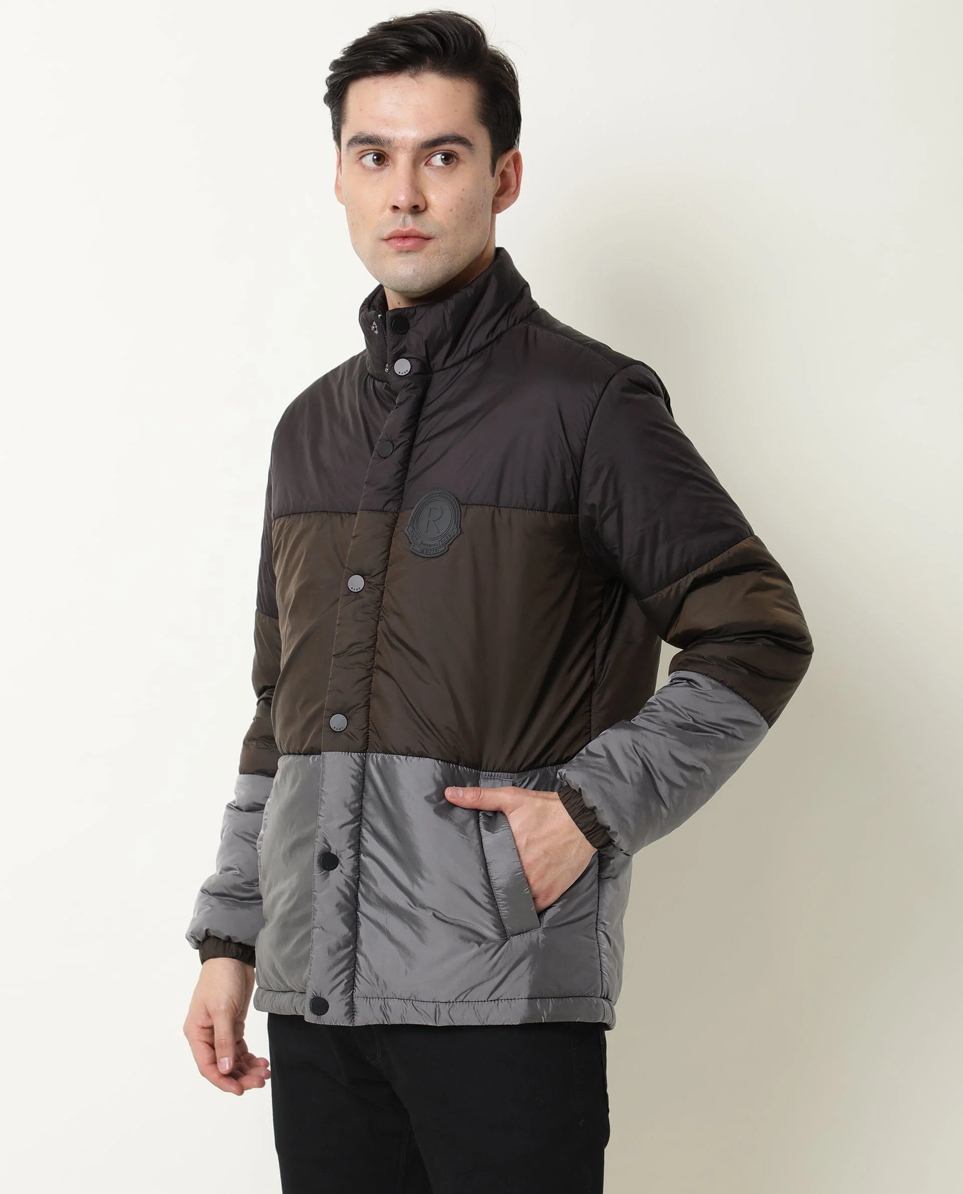 Rare Rabbit Men's Clare Black Polyester Ombre Relaxed Fit Full Sleeve High Neck Jacket - Image 4