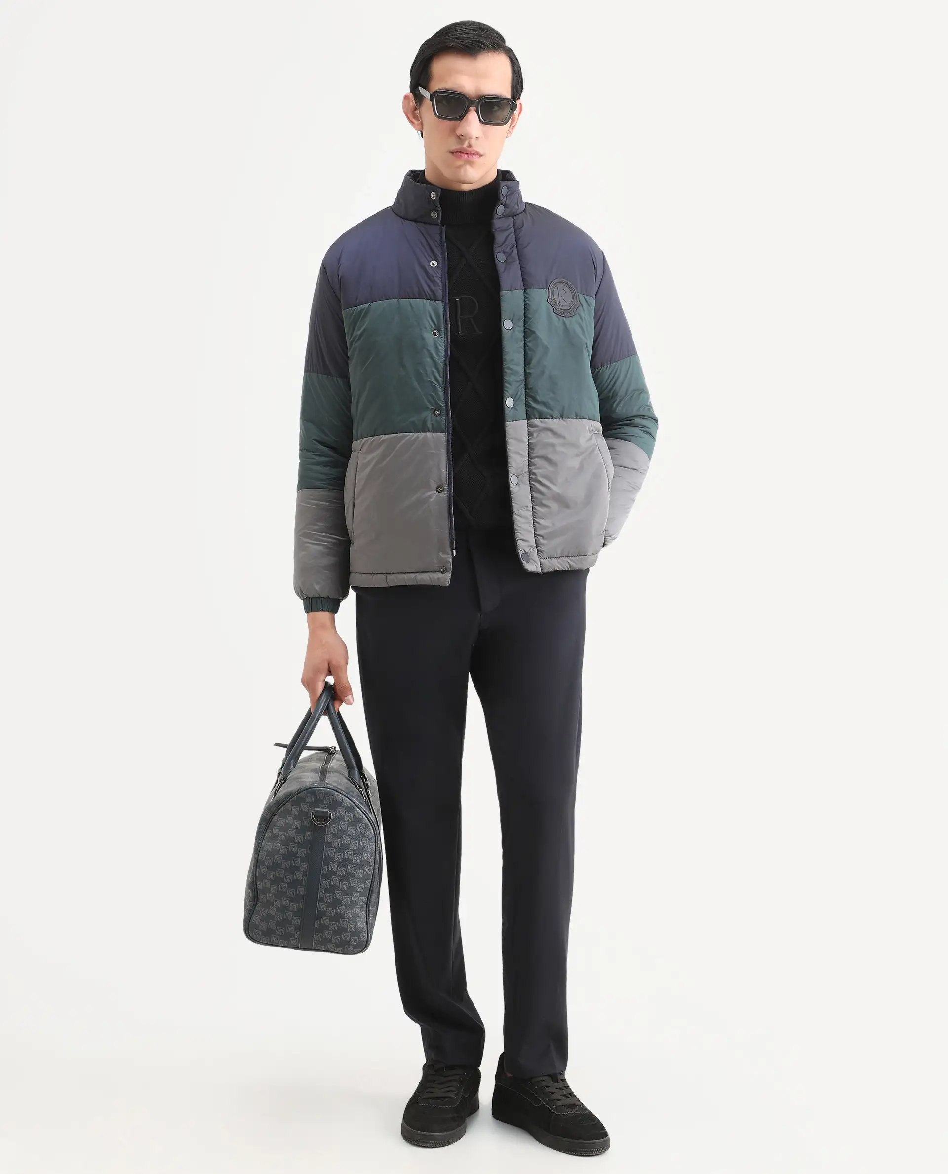 Rare Rabbit Men's Clare Navy Polyester Ombre Relaxed Fit Full Sleeve High Neck Jacket - Image 2