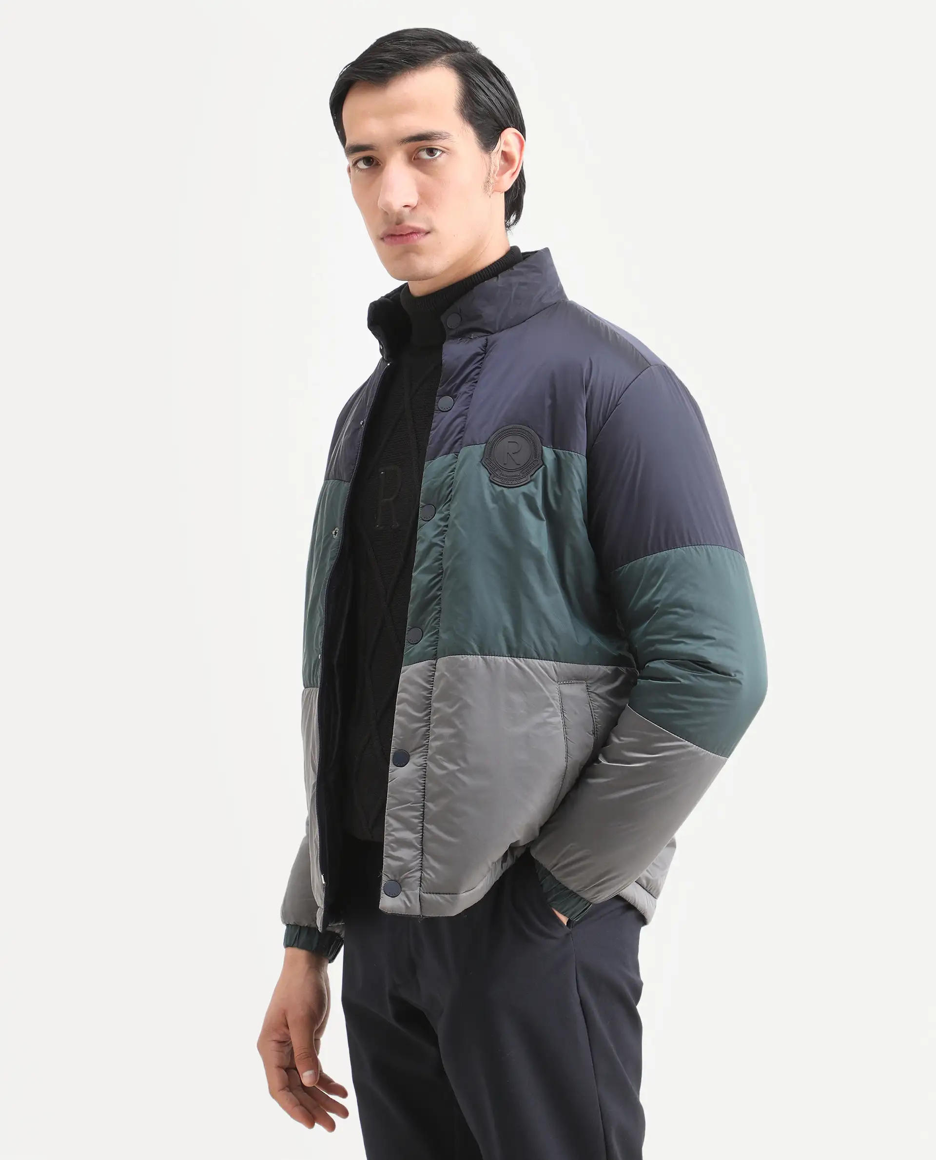 Rare Rabbit Men's Clare Navy Polyester Ombre Relaxed Fit Full Sleeve High Neck Jacket - Image 5