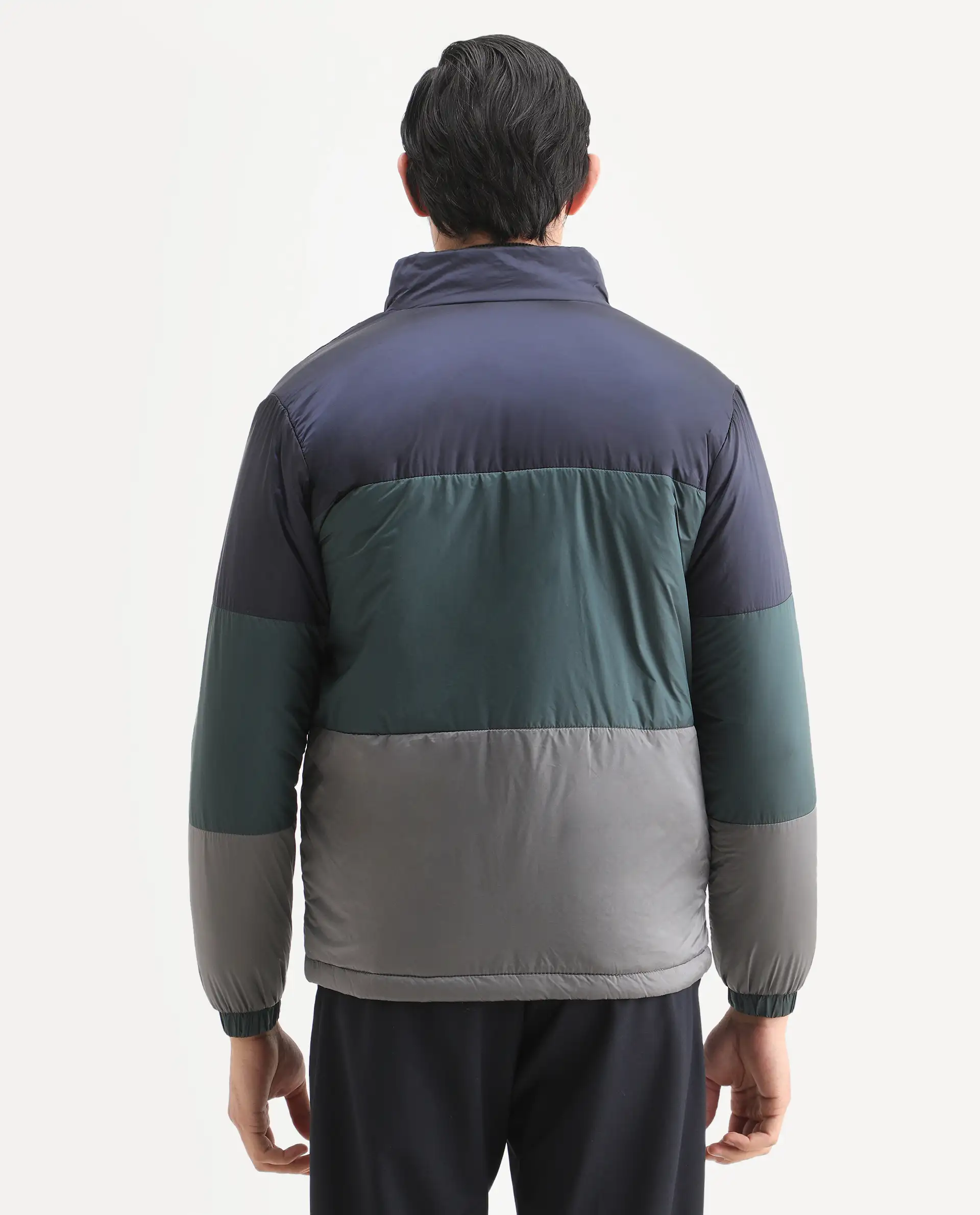 Rare Rabbit Men's Clare Navy Polyester Ombre Relaxed Fit Full Sleeve High Neck Jacket - Image 7