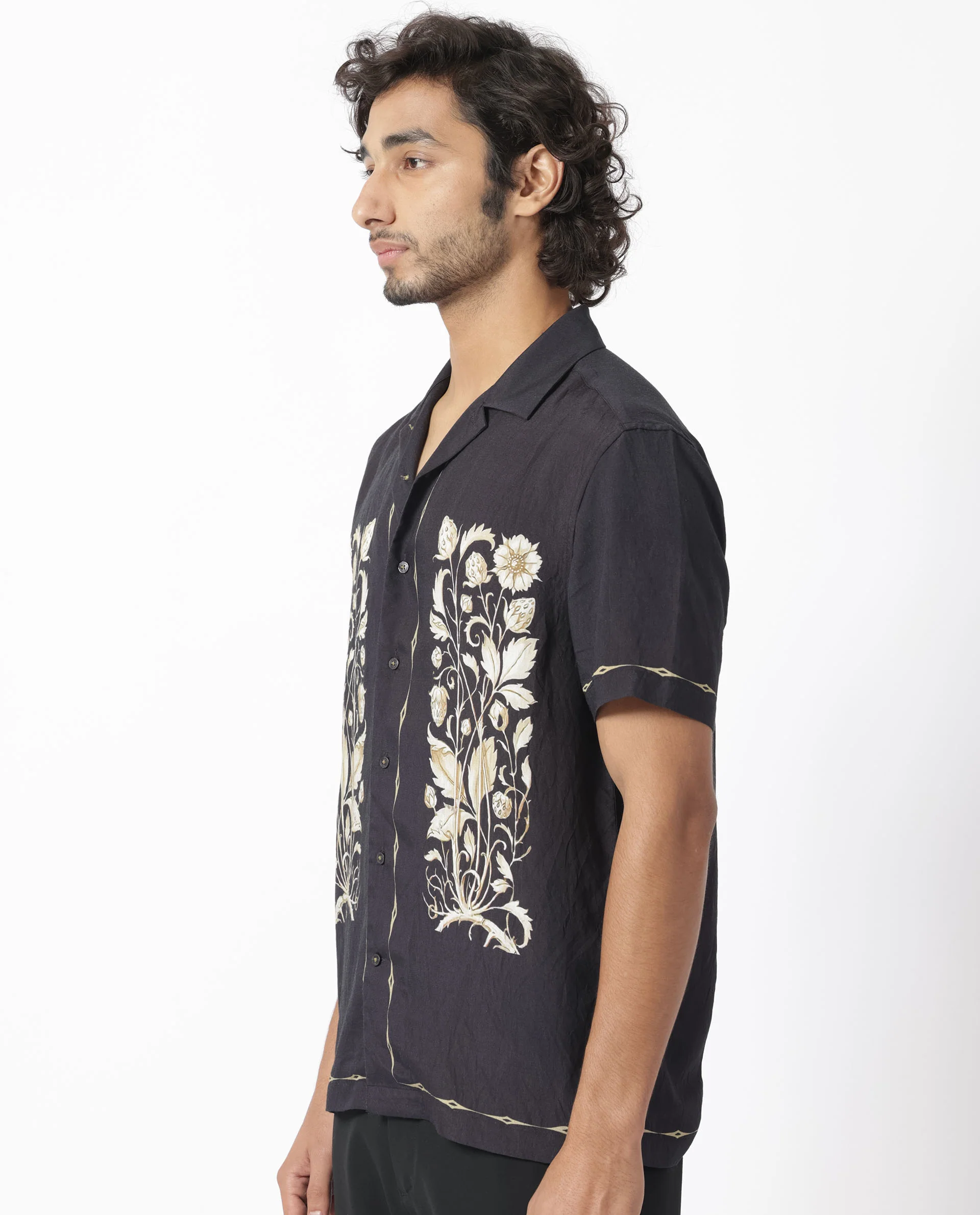 Rare Rabbit Men's Claren Dark Purple Viscose Floral Print Regular Fit Half Sleeve Cuban Collar Shirt - Image 4