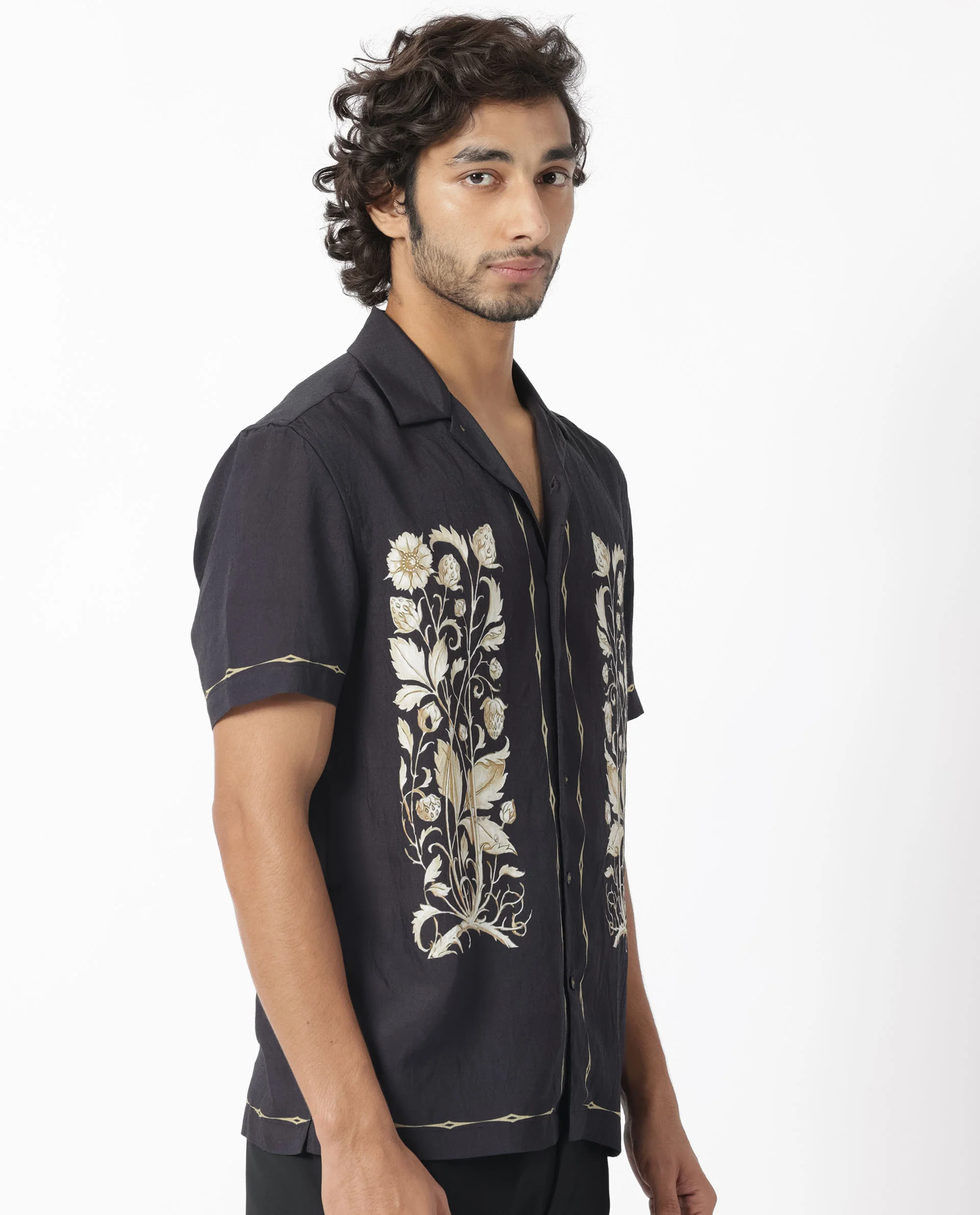 Rare Rabbit Men's Claren Dark Purple Viscose Floral Print Regular Fit Half Sleeve Cuban Collar Shirt - Image 5
