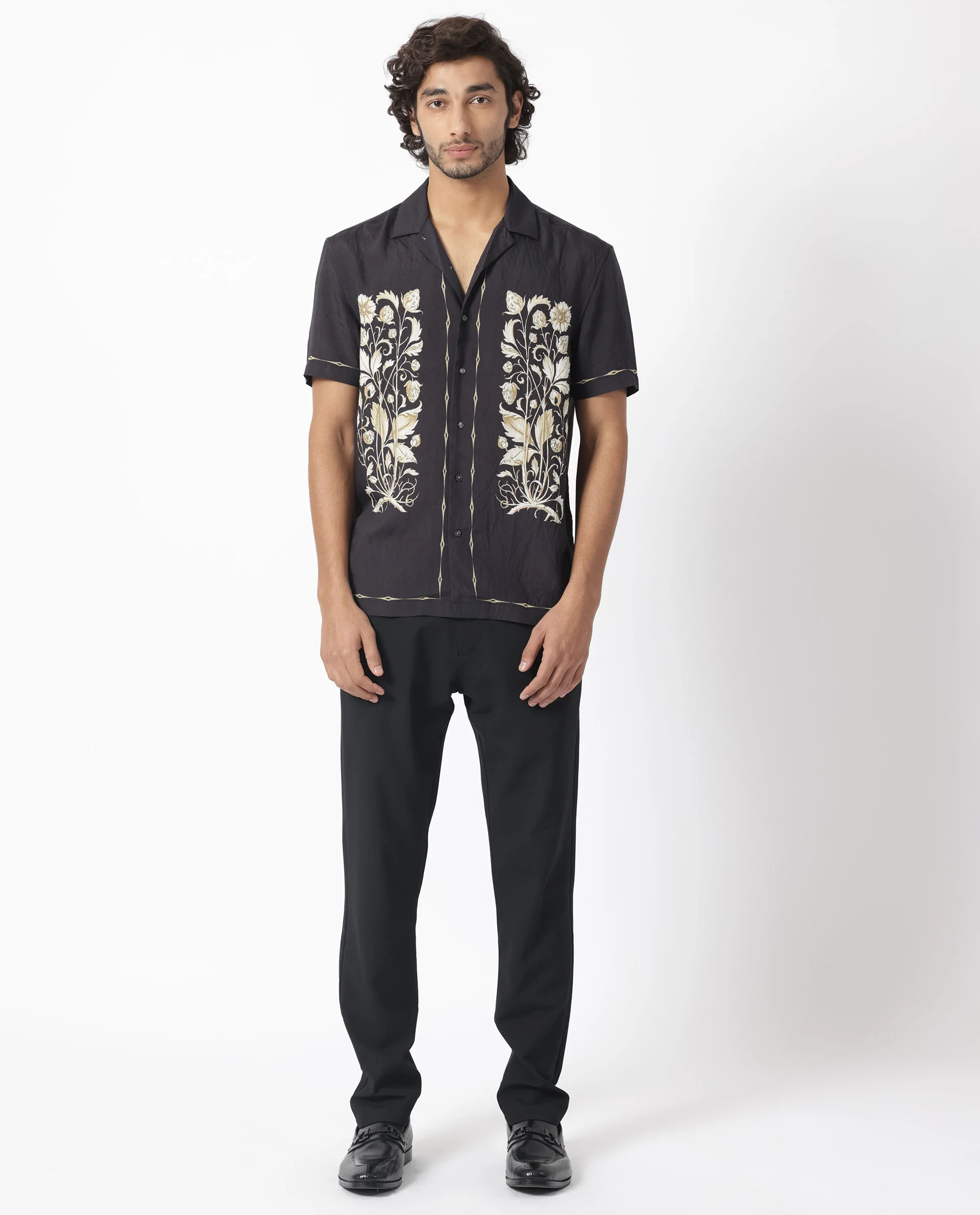 Rare Rabbit Men's Claren Dark Purple Viscose Floral Print Regular Fit Half Sleeve Cuban Collar Shirt - Image 6