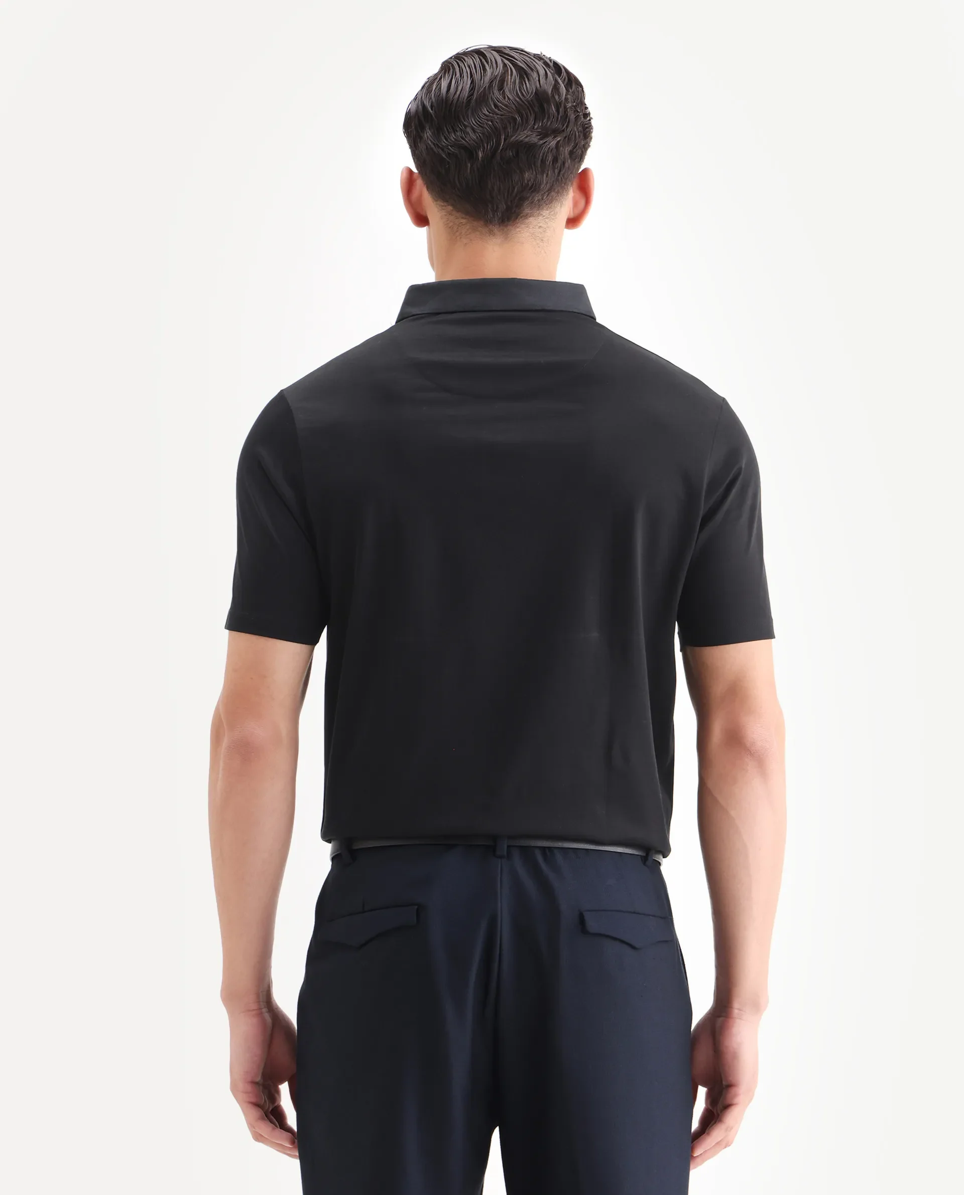 Rare Rabbit Men's Clarence-1 Black Cotton Plain Regular Fit Half Sleeve Polo - Image 7