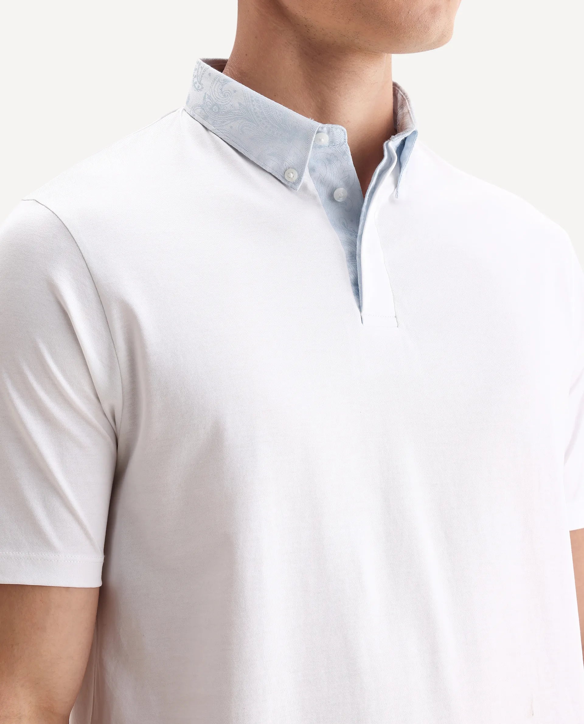 Rare Rabbit Men's Clarence-1 White Cotton Plain Regular Fit Half Sleeve Polo - Image 3