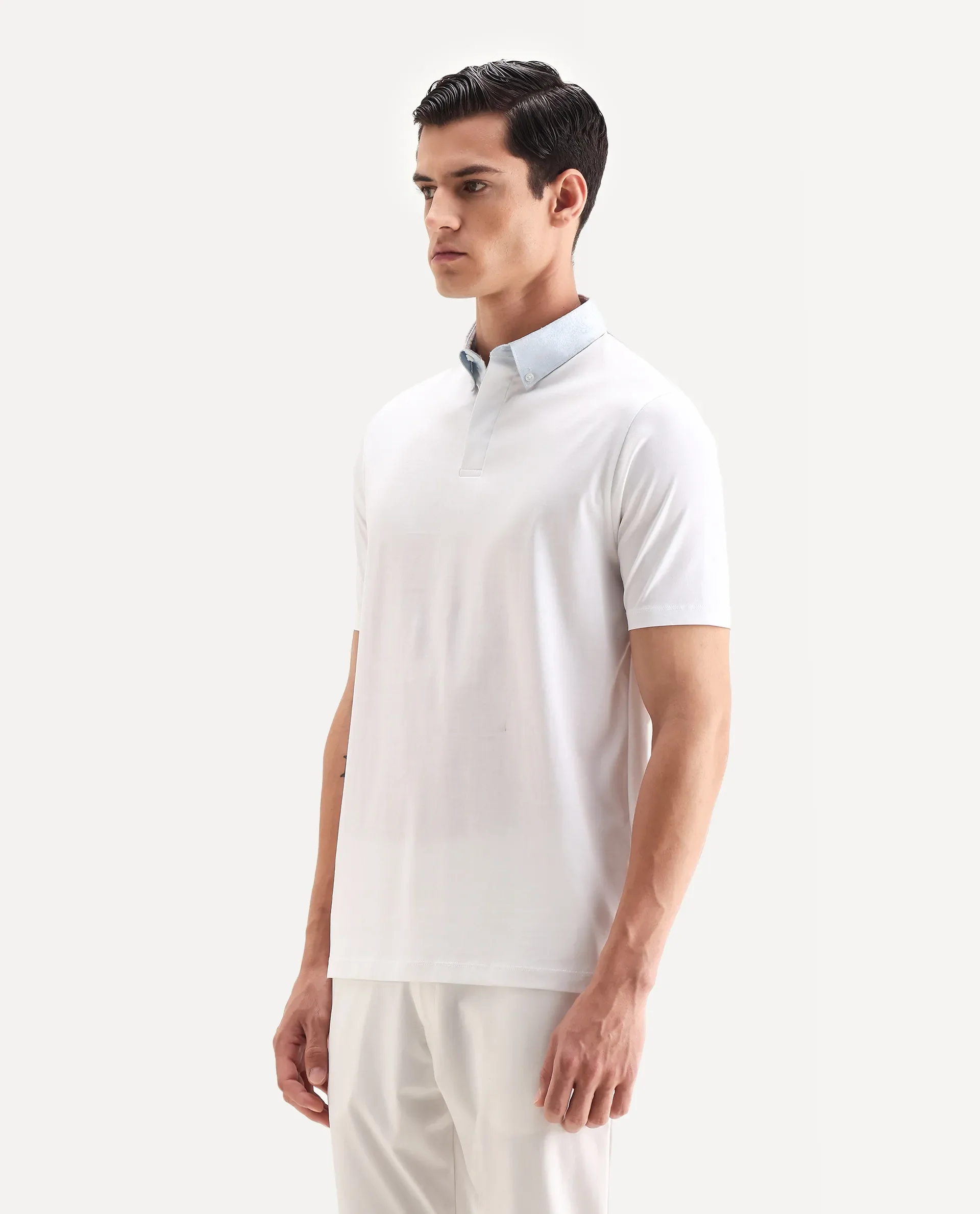 Rare Rabbit Men's Clarence-1 White Cotton Plain Regular Fit Half Sleeve Polo - Image 5