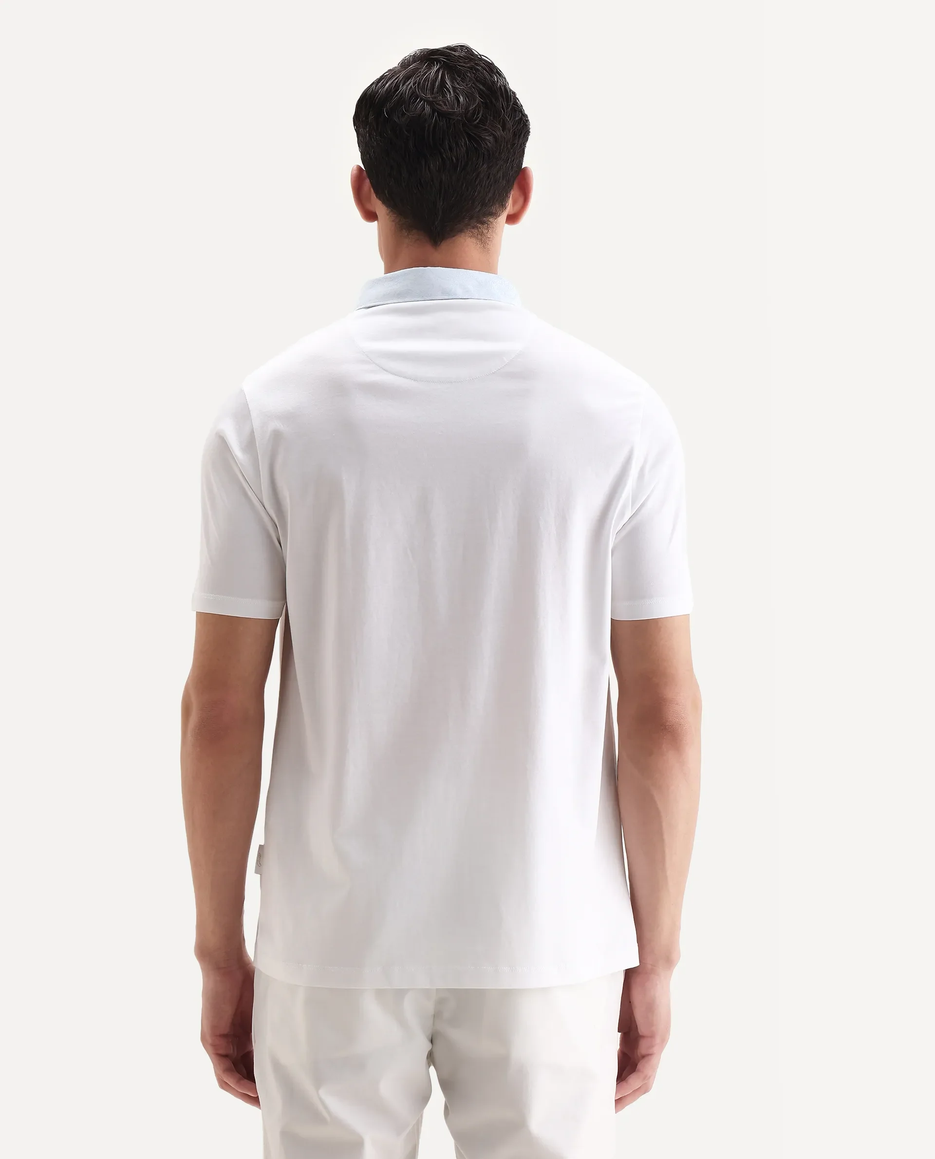 Rare Rabbit Men's Clarence-1 White Cotton Plain Regular Fit Half Sleeve Polo - Image 7