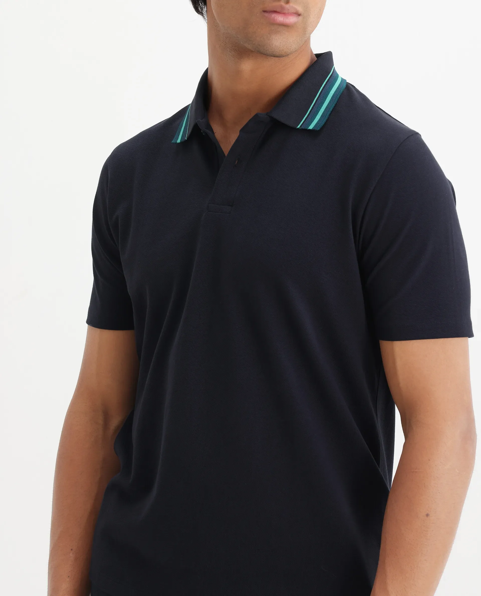 Rare Rabbit Men's Clark Dark Navy Cotton Plain Regular Fit Half Sleeve Polo - Image 5