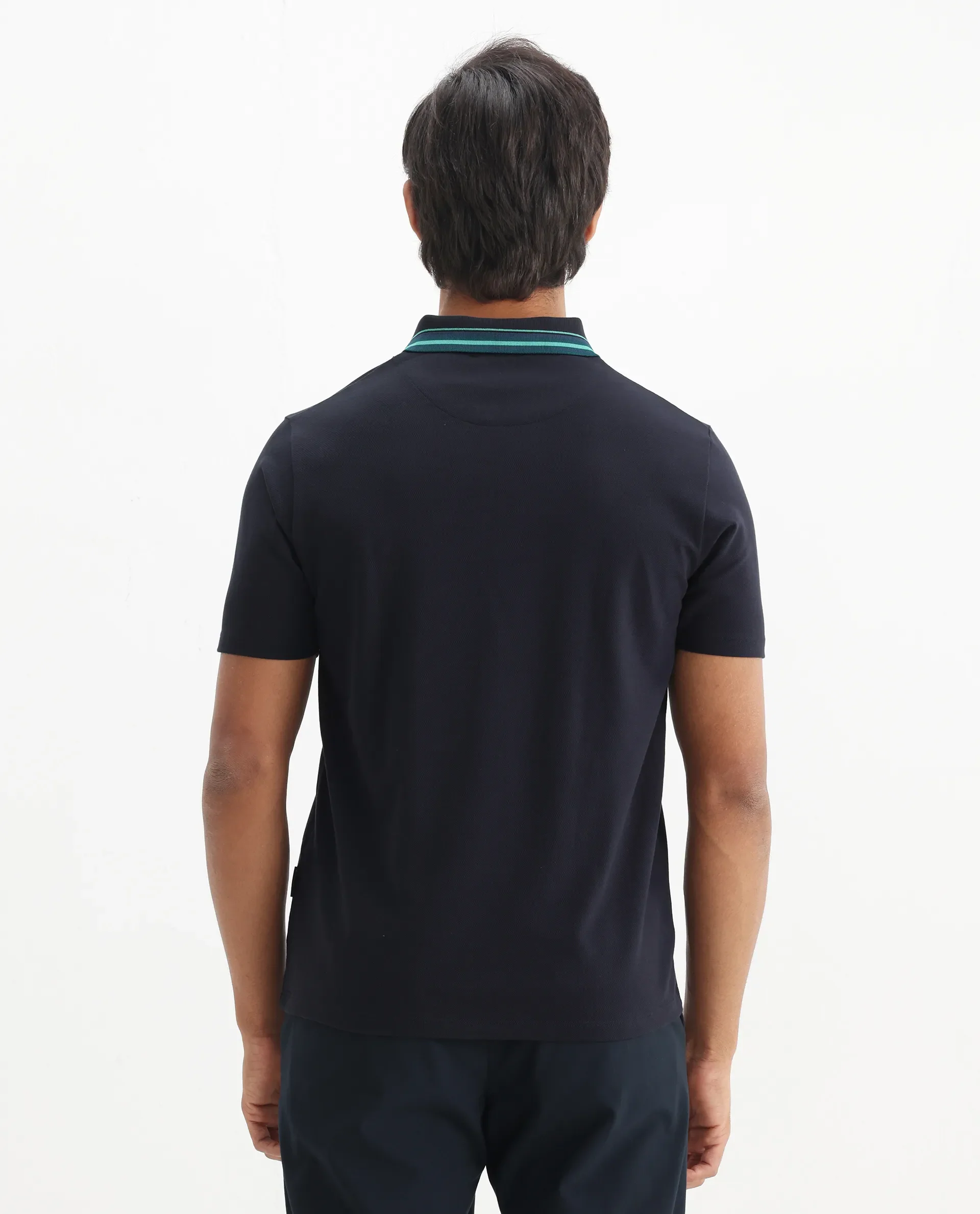 Rare Rabbit Men's Clark Dark Navy Cotton Plain Regular Fit Half Sleeve Polo - Image 6