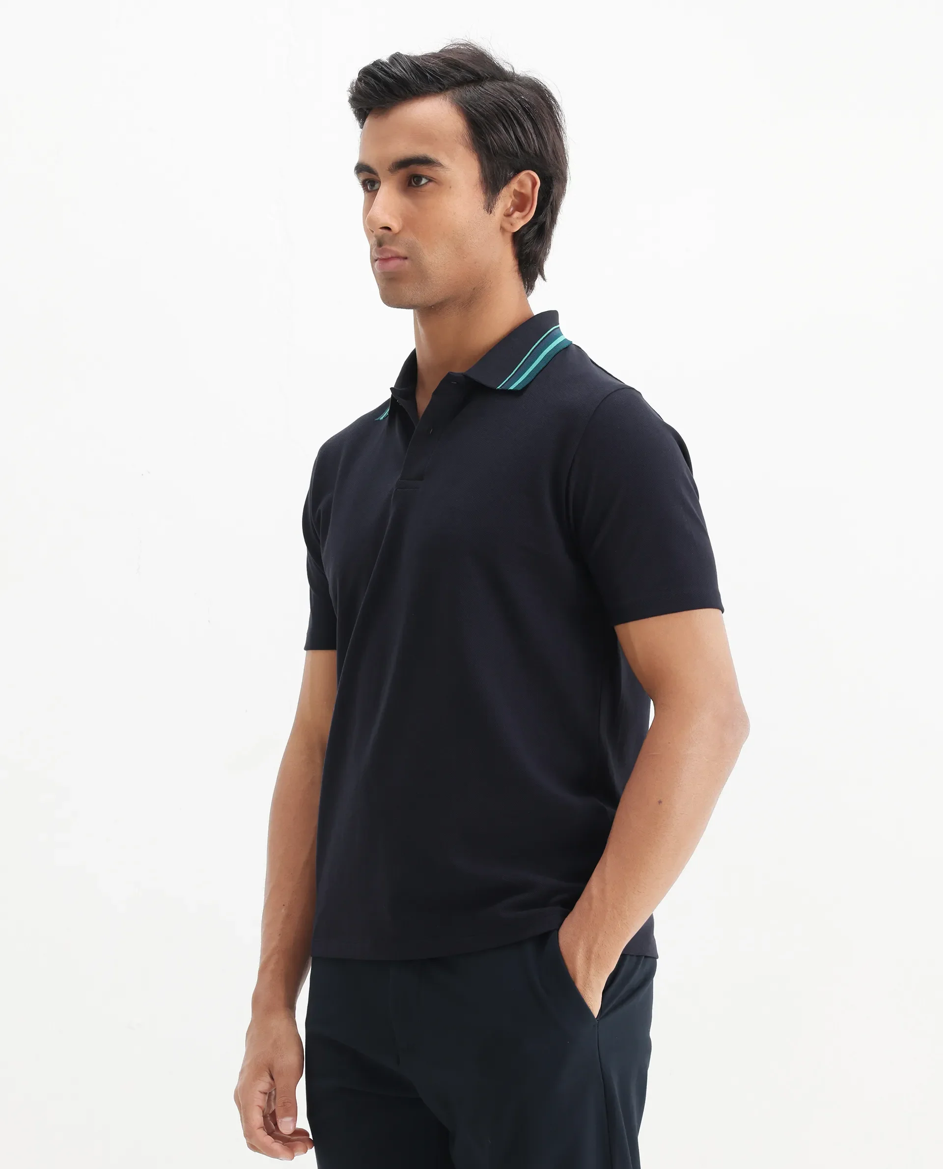 Rare Rabbit Men's Clark Dark Navy Cotton Plain Regular Fit Half Sleeve Polo - Image 7