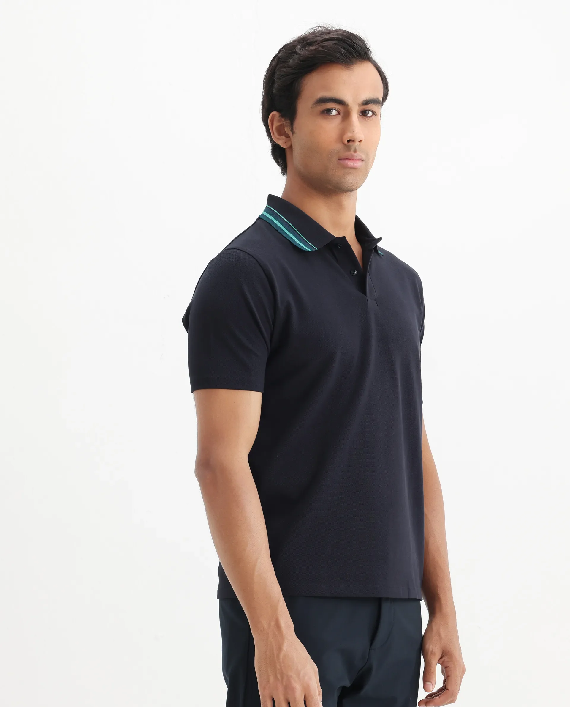 Rare Rabbit Men's Clark Dark Navy Cotton Plain Regular Fit Half Sleeve Polo - Image 8