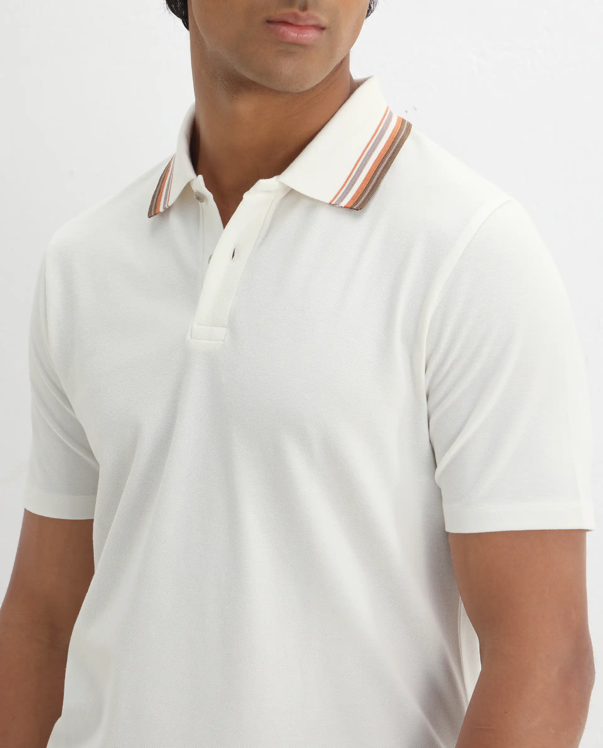 Rare Rabbit Men's Clark Off White Cotton Plain Regular Fit Half Sleeve Polo - Image 3
