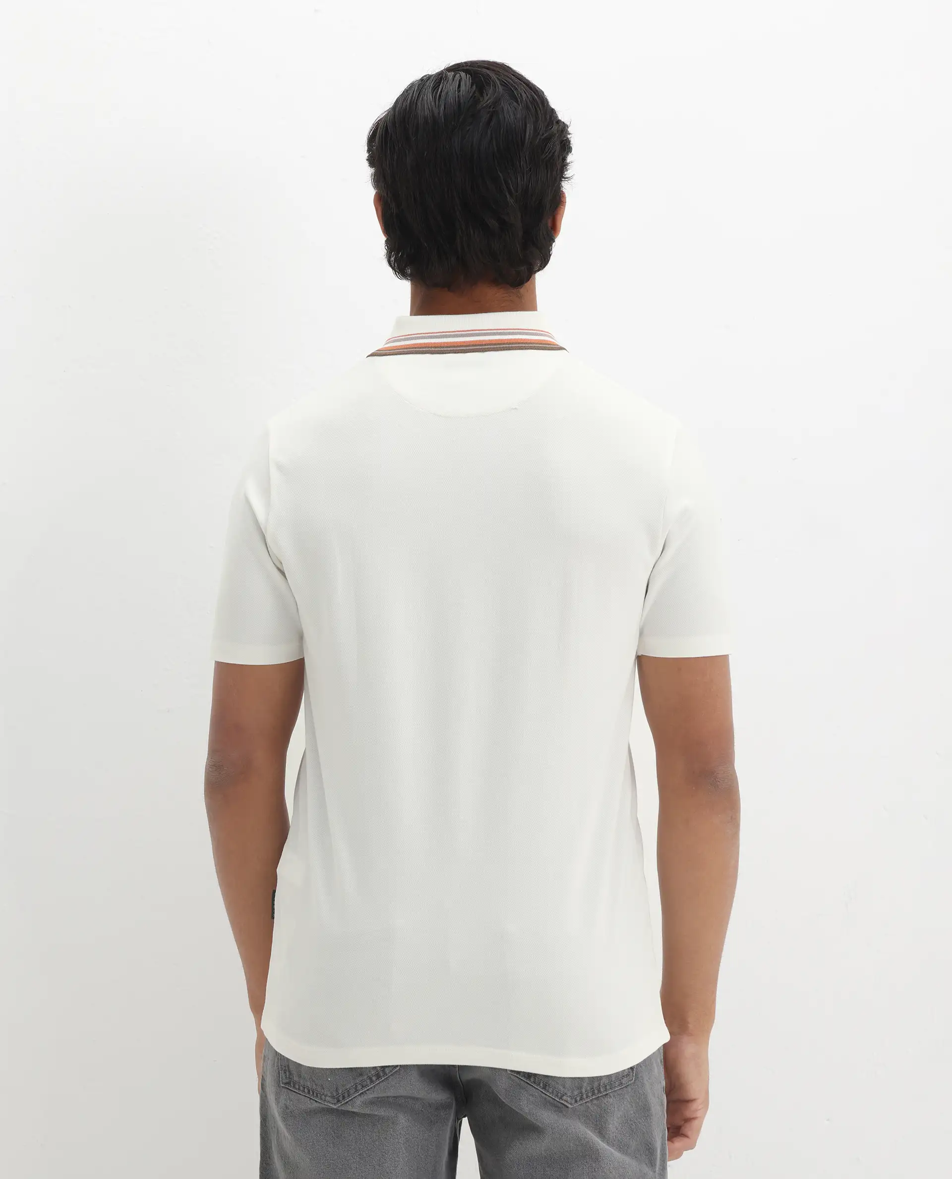 Rare Rabbit Men's Clark Off White Cotton Plain Regular Fit Half Sleeve Polo - Image 8
