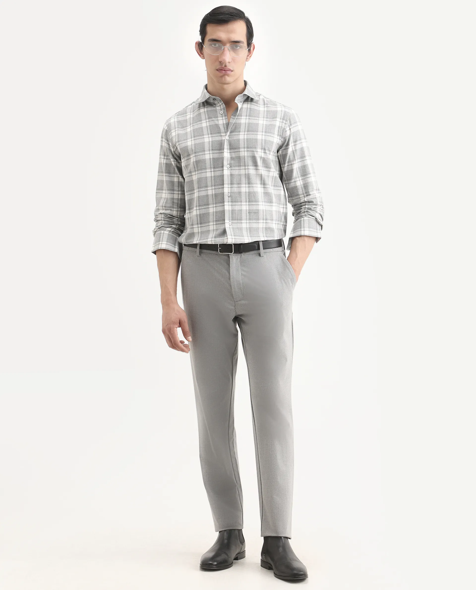 Rare Rabbit Men's Clary Dark Grey Cotton Fabric Full Sleeve Regular Fit Checked Shirt - Image 2