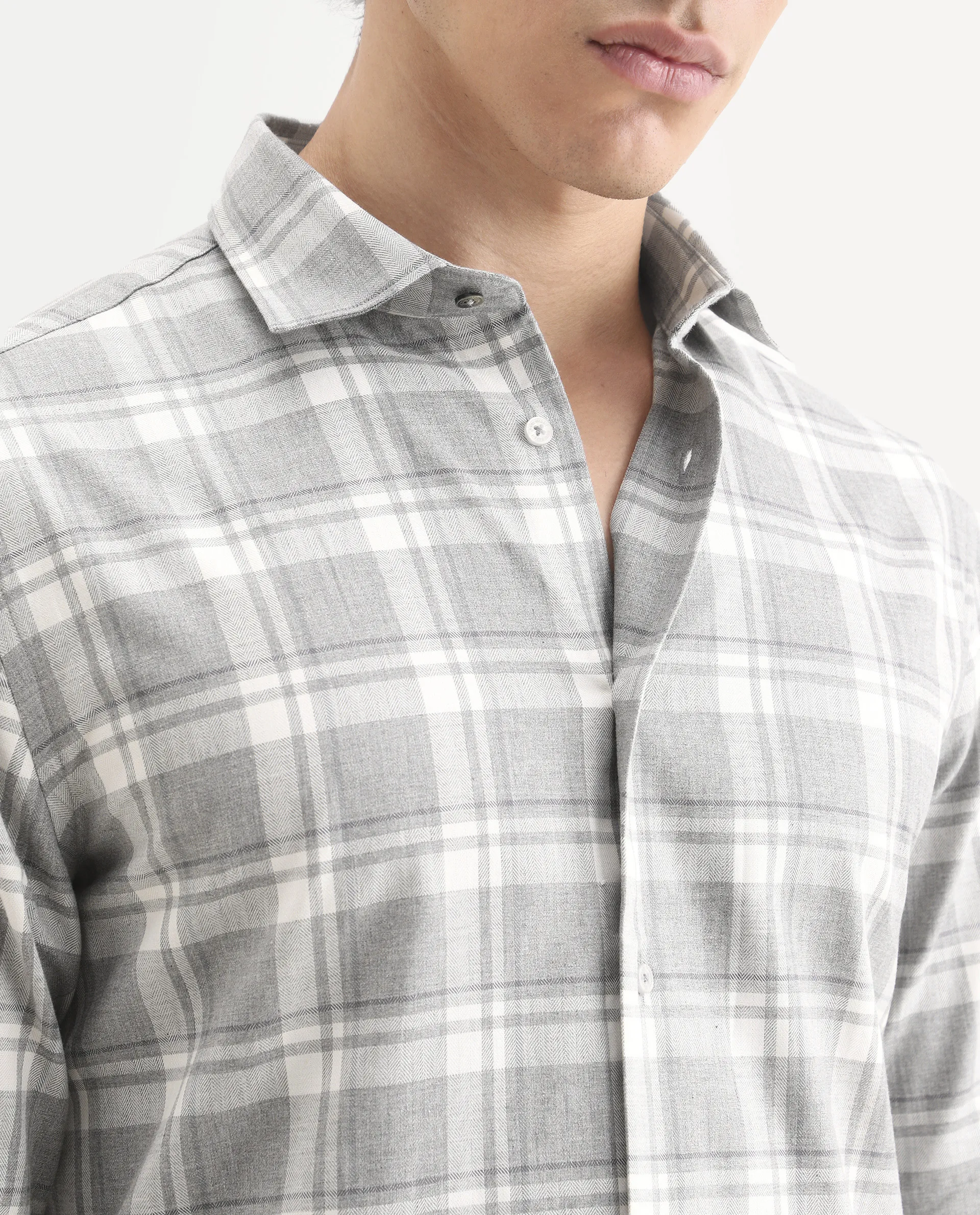 Rare Rabbit Men's Clary Dark Grey Cotton Fabric Full Sleeve Regular Fit Checked Shirt - Image 3