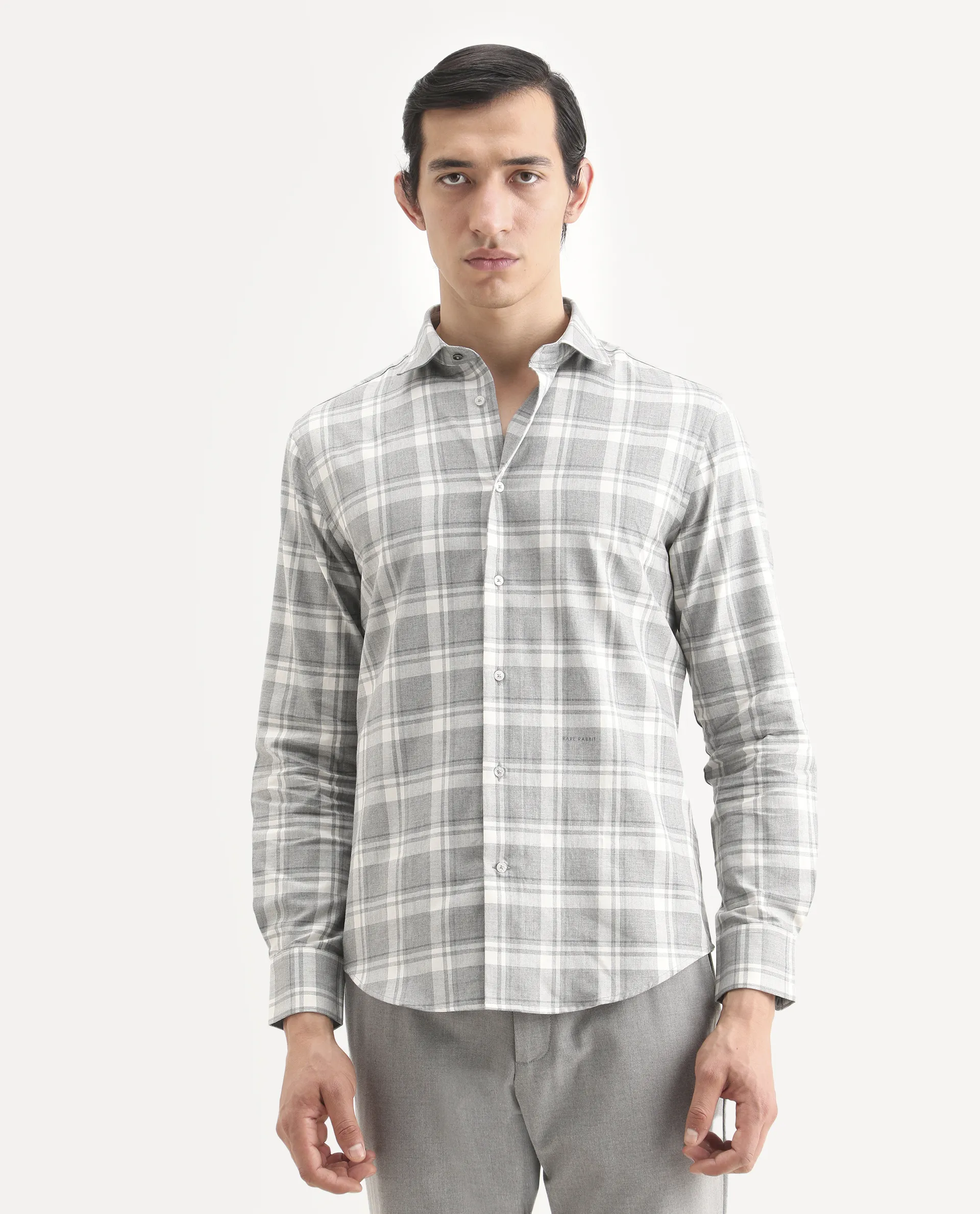 Rare Rabbit Men's Clary Dark Grey Cotton Fabric Full Sleeve Regular Fit Checked Shirt - Image 4