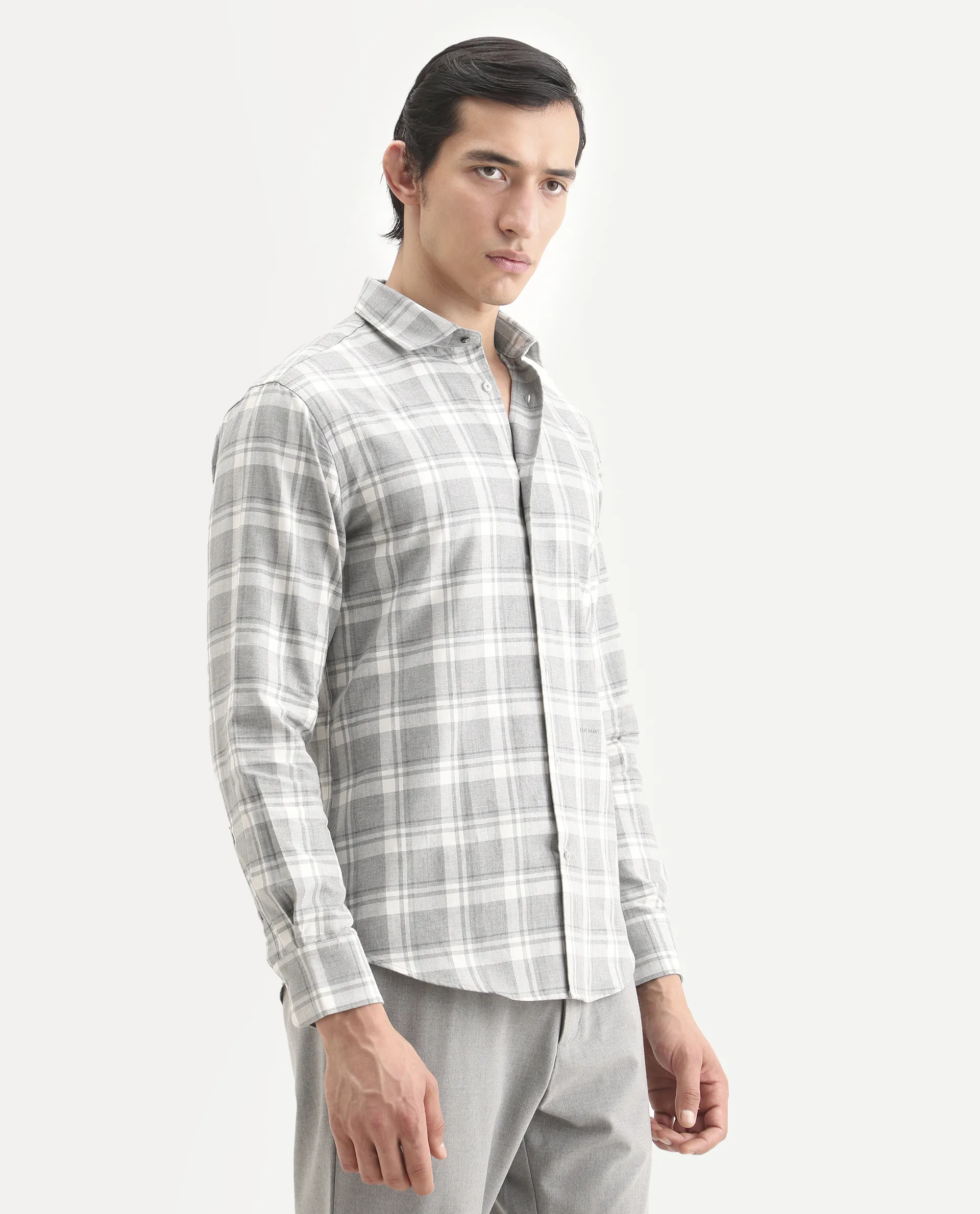 Rare Rabbit Men's Clary Dark Grey Cotton Fabric Full Sleeve Regular Fit Checked Shirt - Image 5