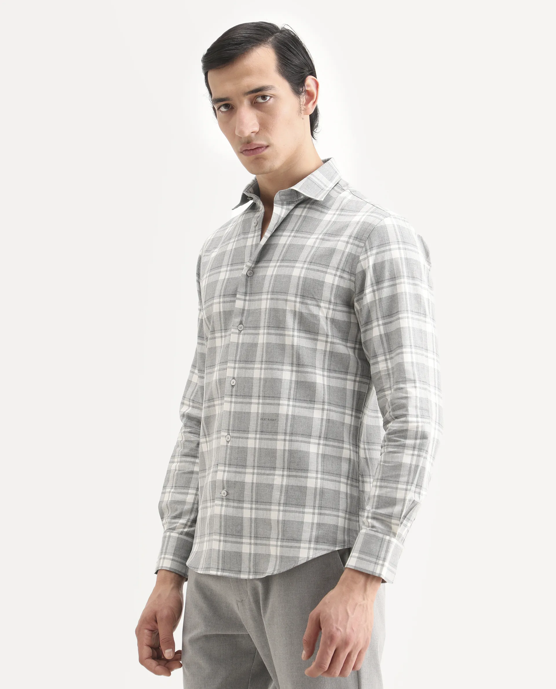 Rare Rabbit Men's Clary Dark Grey Cotton Fabric Full Sleeve Regular Fit Checked Shirt - Image 6